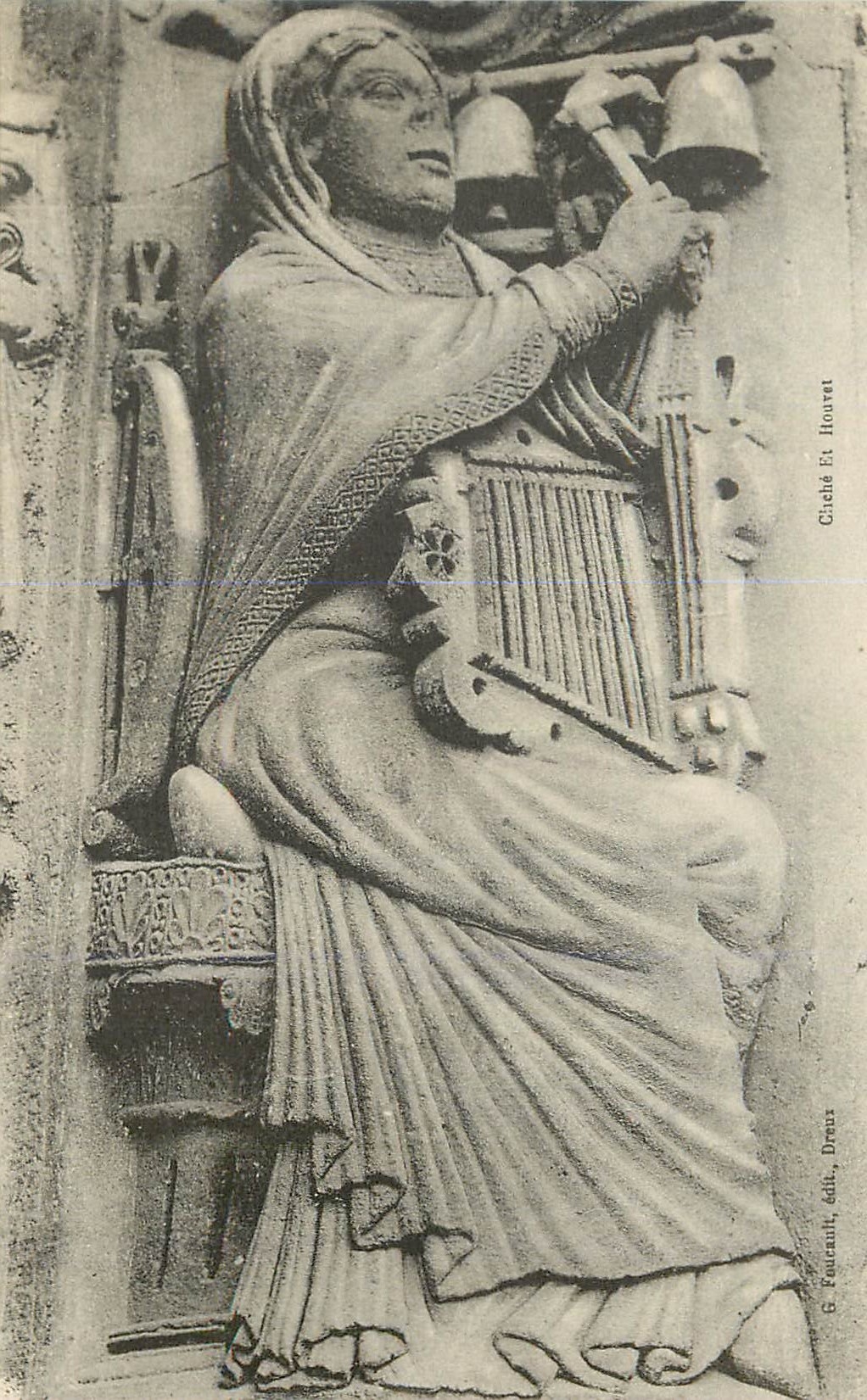 Cathédrale de Chartres — Détail du Portail Royal (XIIe siècle) — La Musique — Cliché Et Houvet, édit. Dreux