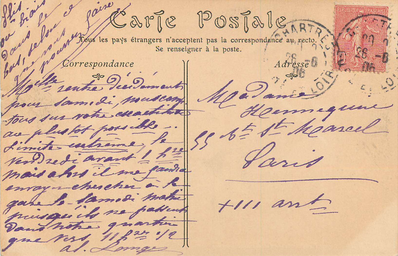 CPA Cathedrale de chartres portail nord — Verso