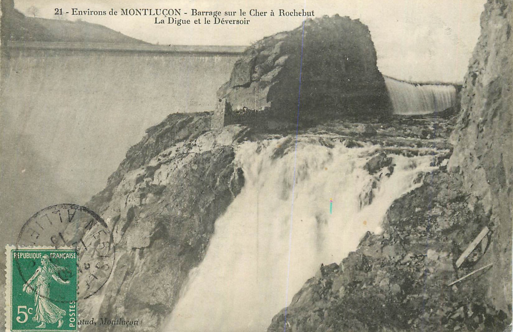 CPA 21 environs de montlucon barrage sur le cher a rochebut la digue et le deversoir