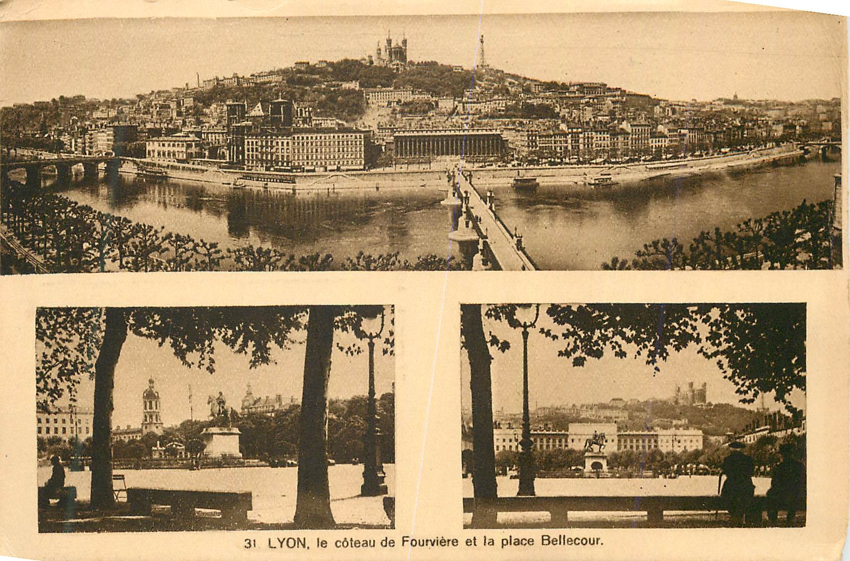 CPA 31 lyon le coteau de fourviere et la place bellecour