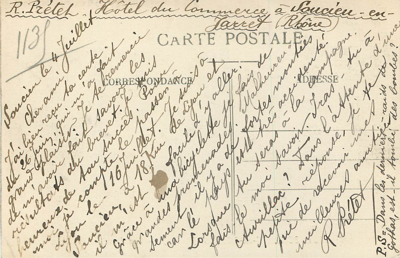CPA 1881 soucieu en jarret(rhone) les bords du garon — Rückseite