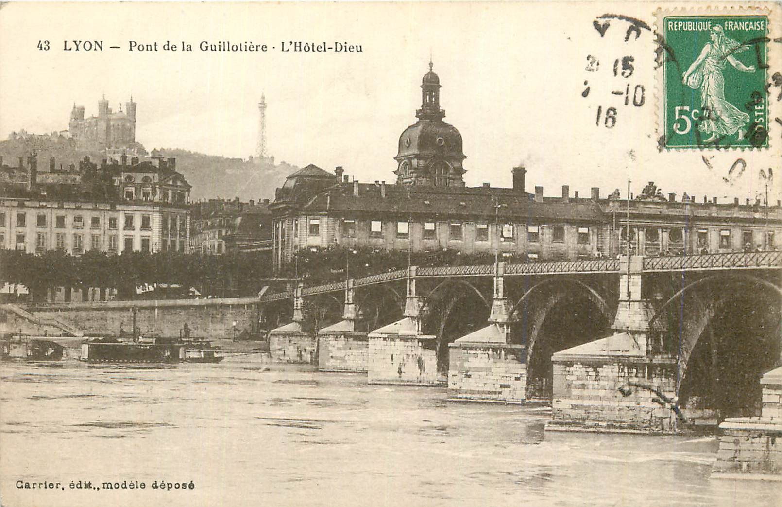 CPA 43 lyon pont de la guillotiere l hotel dieu