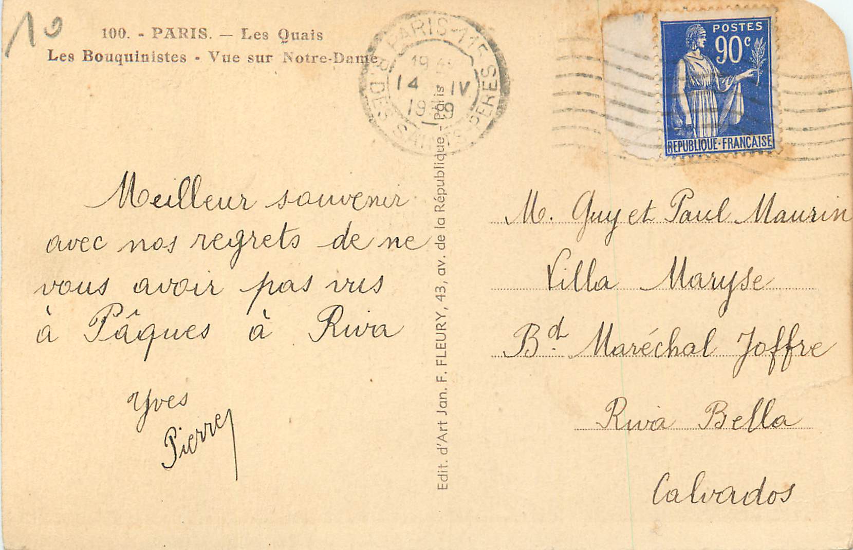 Paris - Les Quais - Vue sur Notre-Dame — Les Bouquinistes — Édit. d'Art Jan, n°100 — Reverso