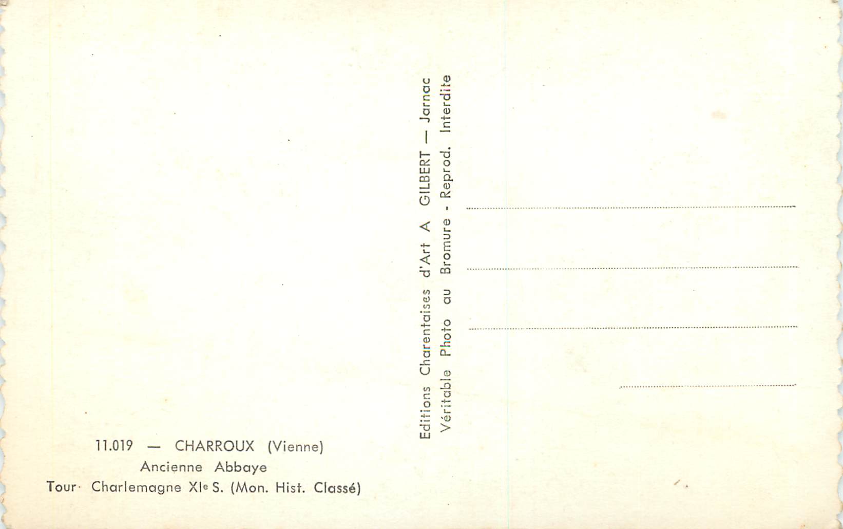 CPM 11 019 charroux(vienne) ancienne abbaye tour charlemagne xi s(mon hist classe) — Back