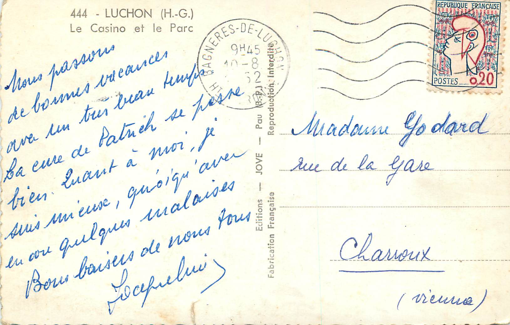 CPM 444 luchon(h g) le casino et le parc — Rückseite