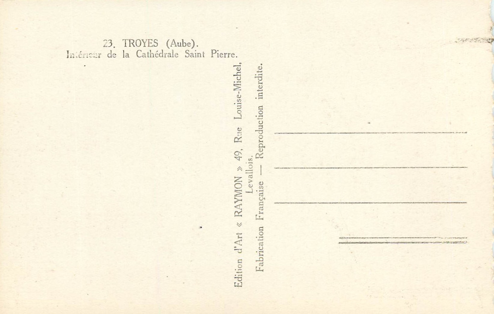 Intérieur de la Cathédrale Saint-Pierre de Troyes — Aube — Édition d'Art RAYMON, Troyes — Rückseite