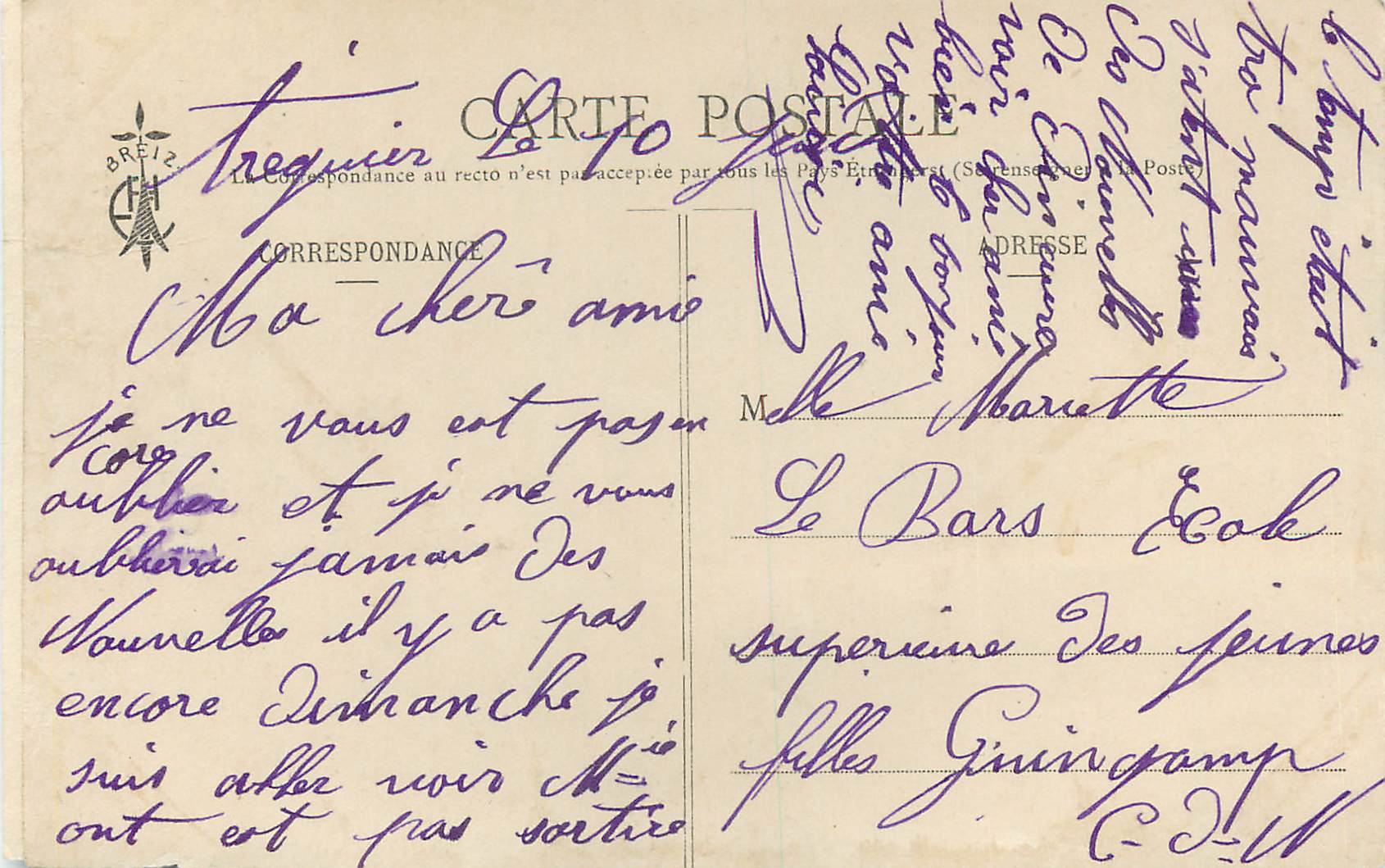CPA 577 lannilis(finistere) — Verso