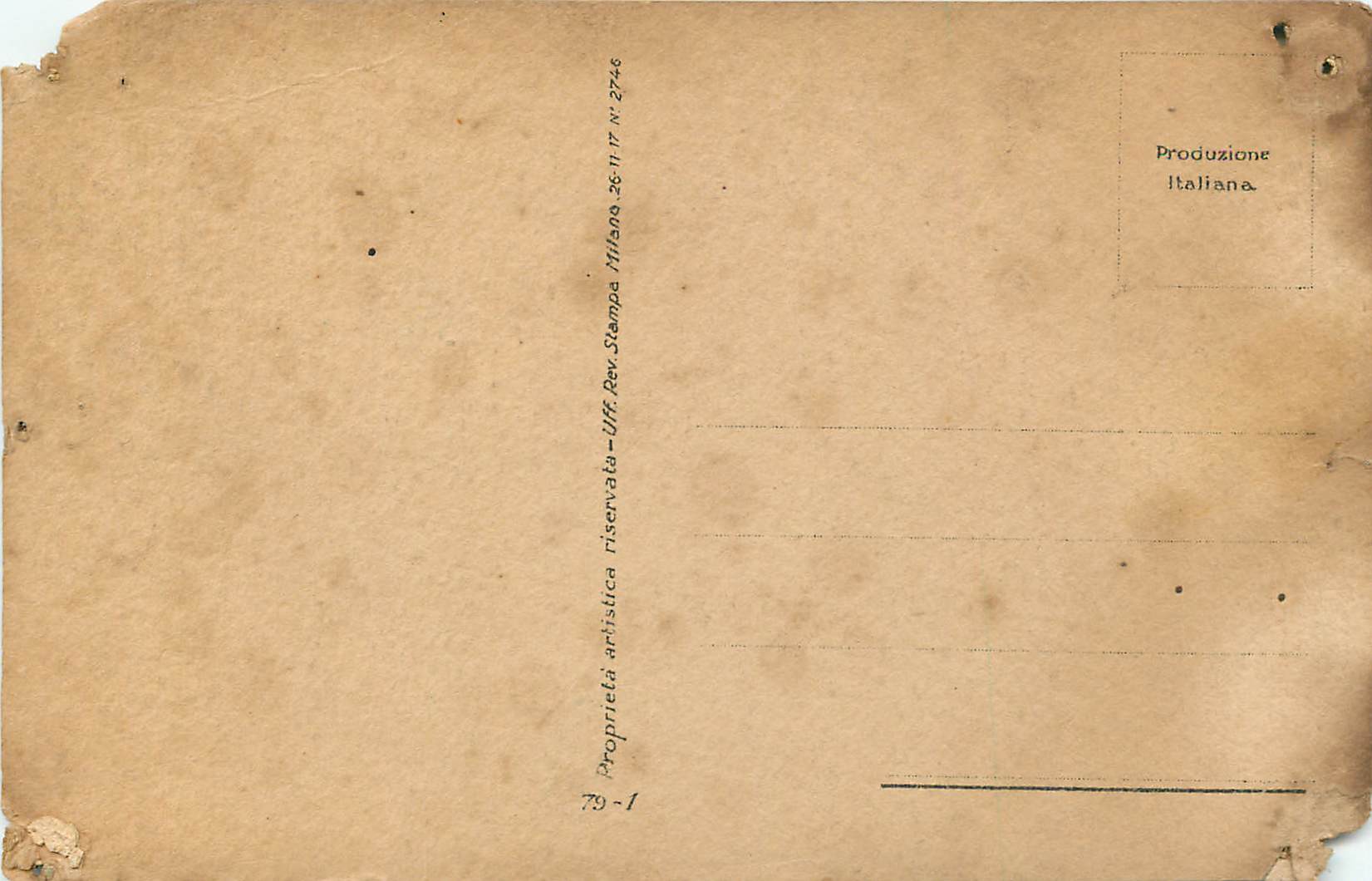 Femme et enfant sur un cheval — illustration artistique — éditeur Rev. Stampa, Milan — Verso