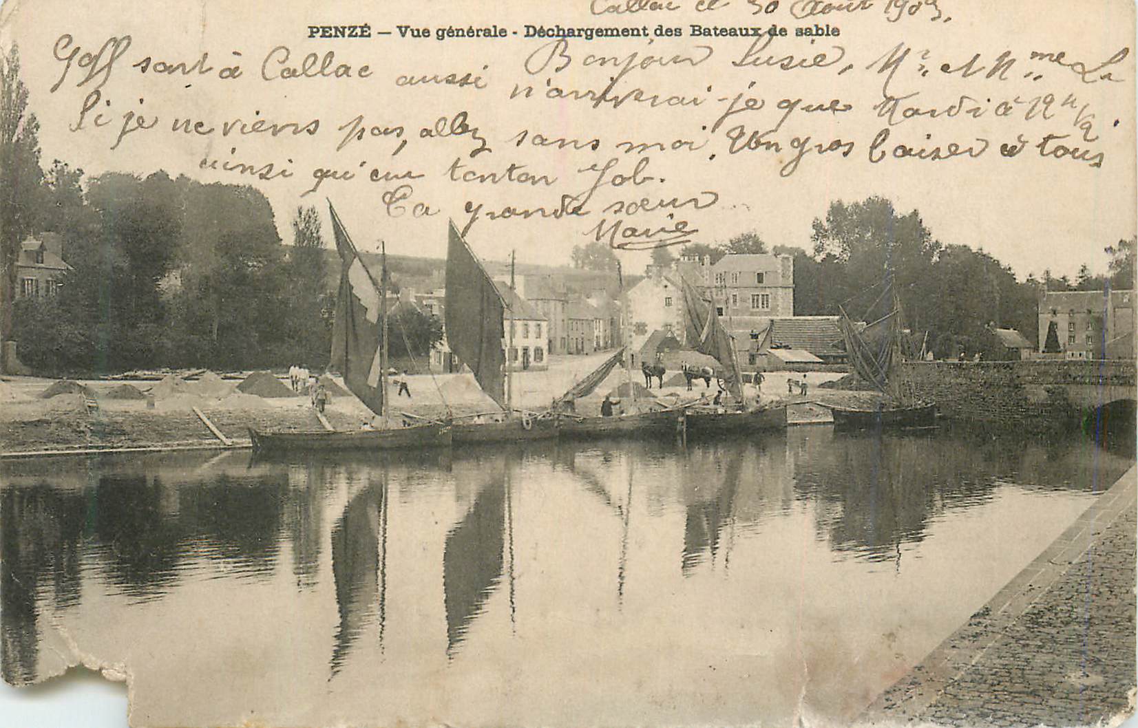PENZÉ — Vue générale — Déchargement des Bateaux de sable — éditeur non identifié