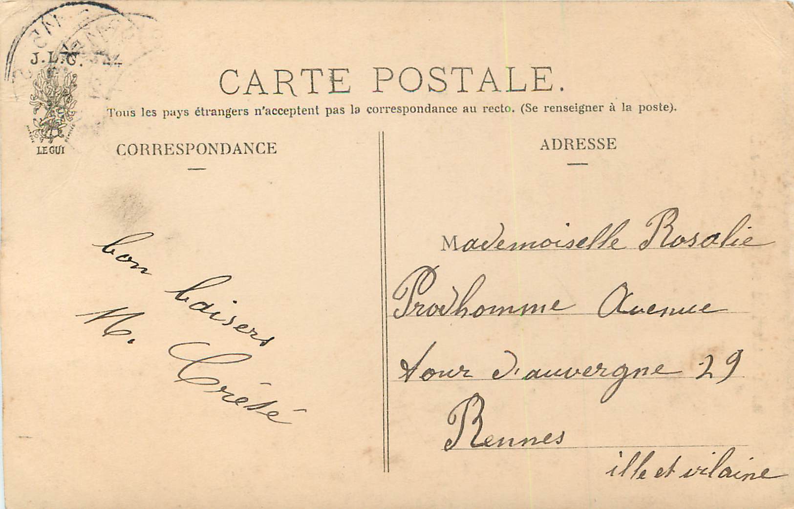 CPA La lettre de France — Verso