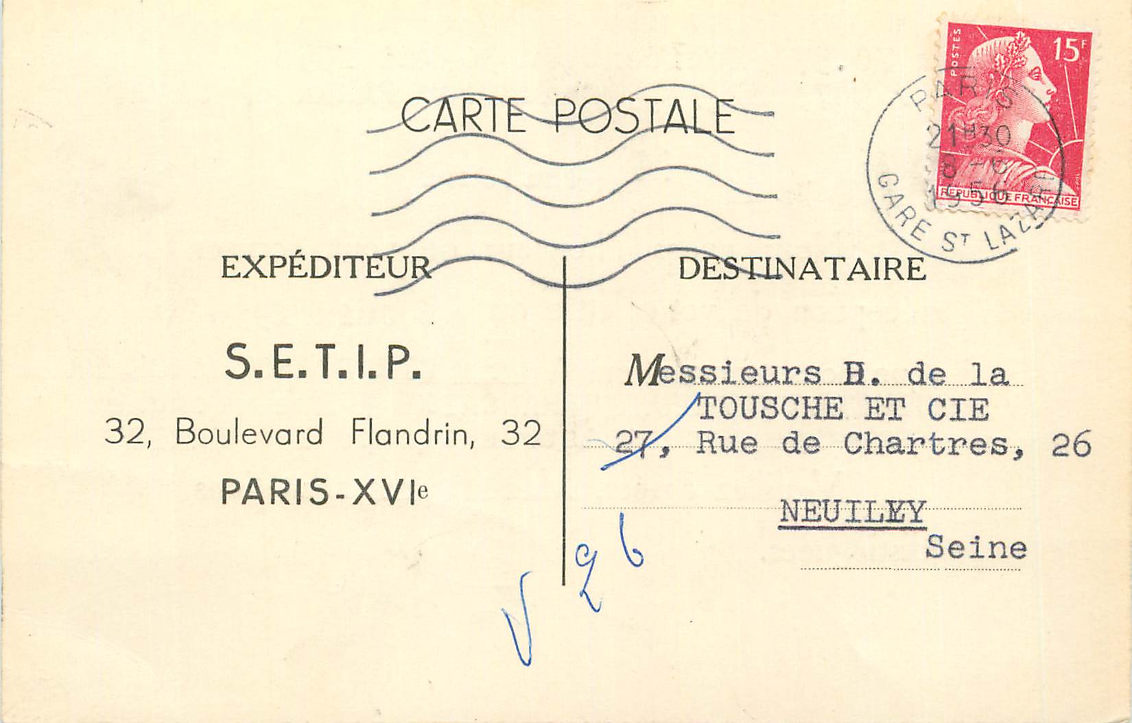 Carte Postale Irisi 15F SETIP pour Neuilly 1956 Tracteur