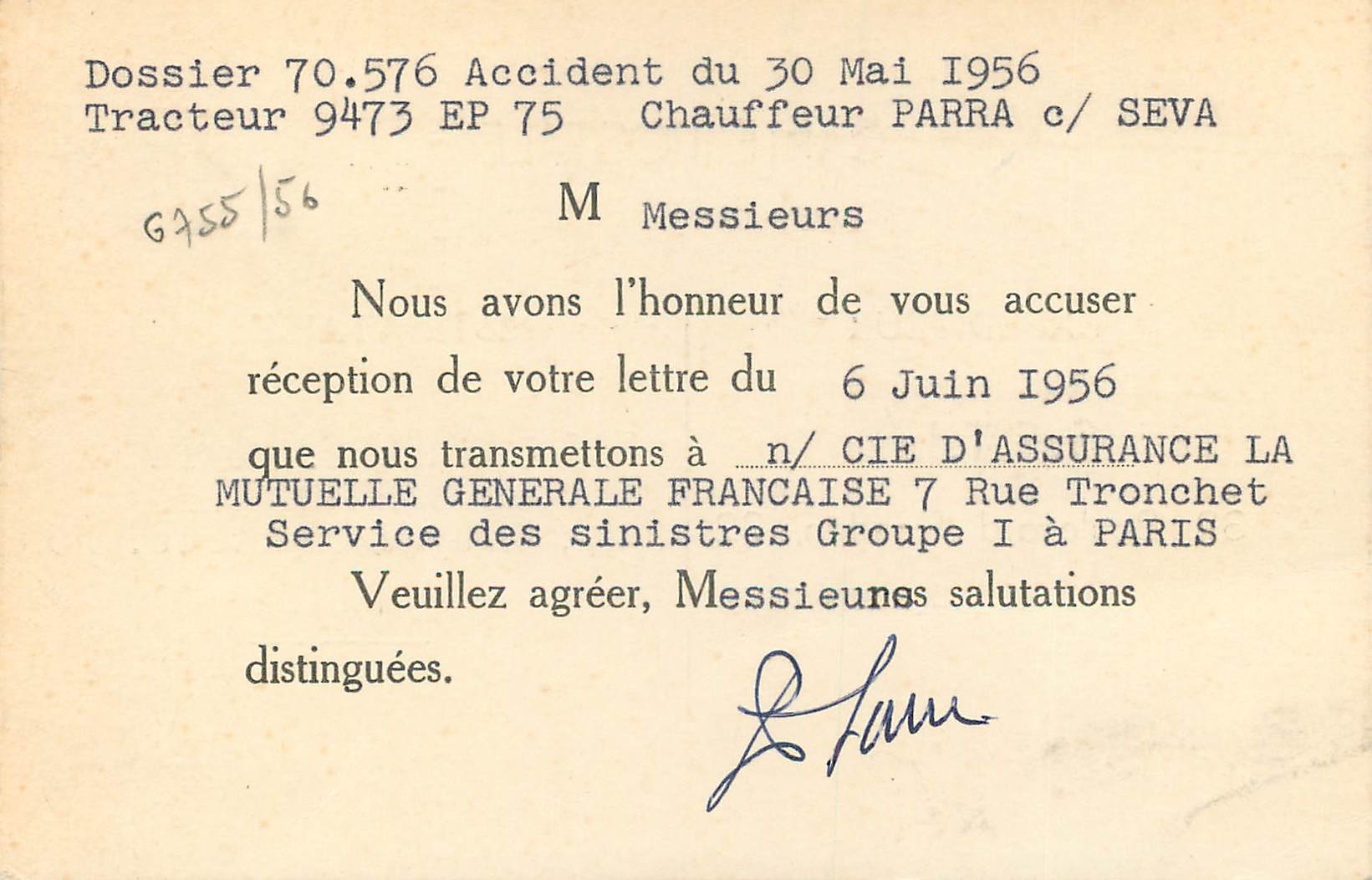 Carte Postale Irisi 15F SETIP pour Neuilly 1956 Tracteur — Rückseite