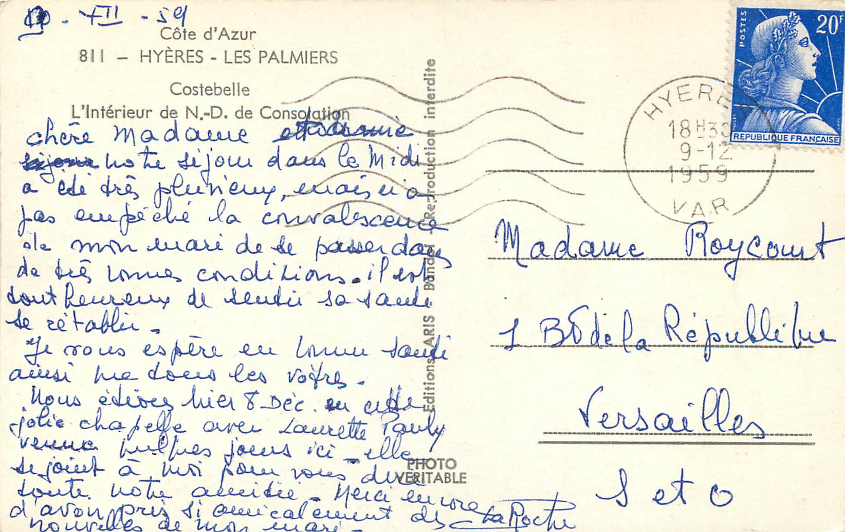 Intérieur de la N.D. de Consolation — Hyères - Les Palmiers — Editions ARIS — Reverso