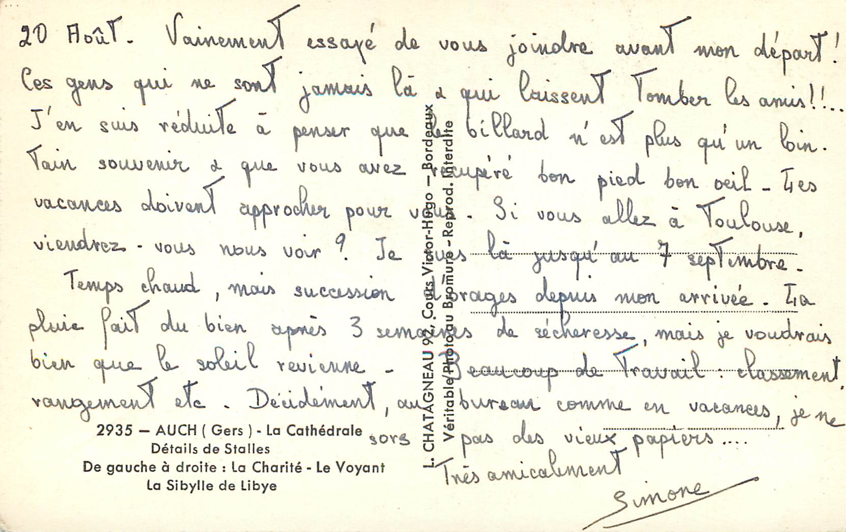 CPM 2935 auch(gers) la cathedrale details de stalles de gauches a droite la charite le voyant la sibylle de libye — Rückseite