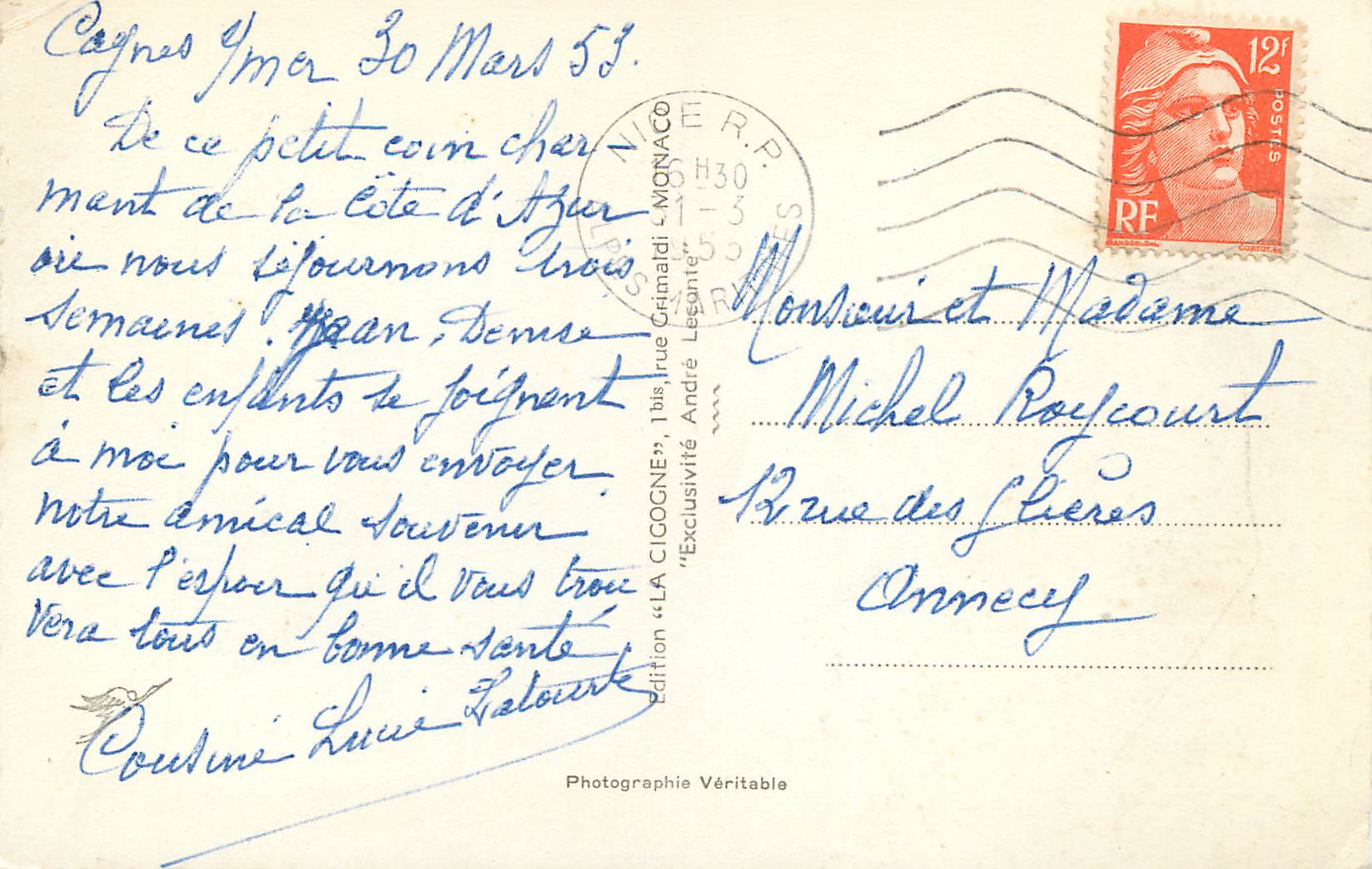 CPM 1801 cagnes sur mer vue generale — Verso