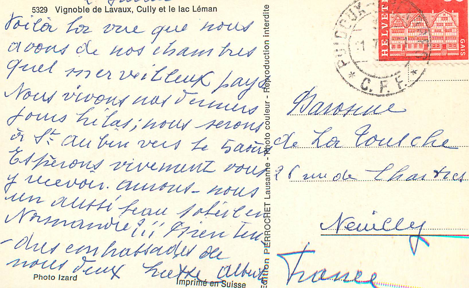 CPM 5329 vignoble de lavaux cuily et le lac leman — Back