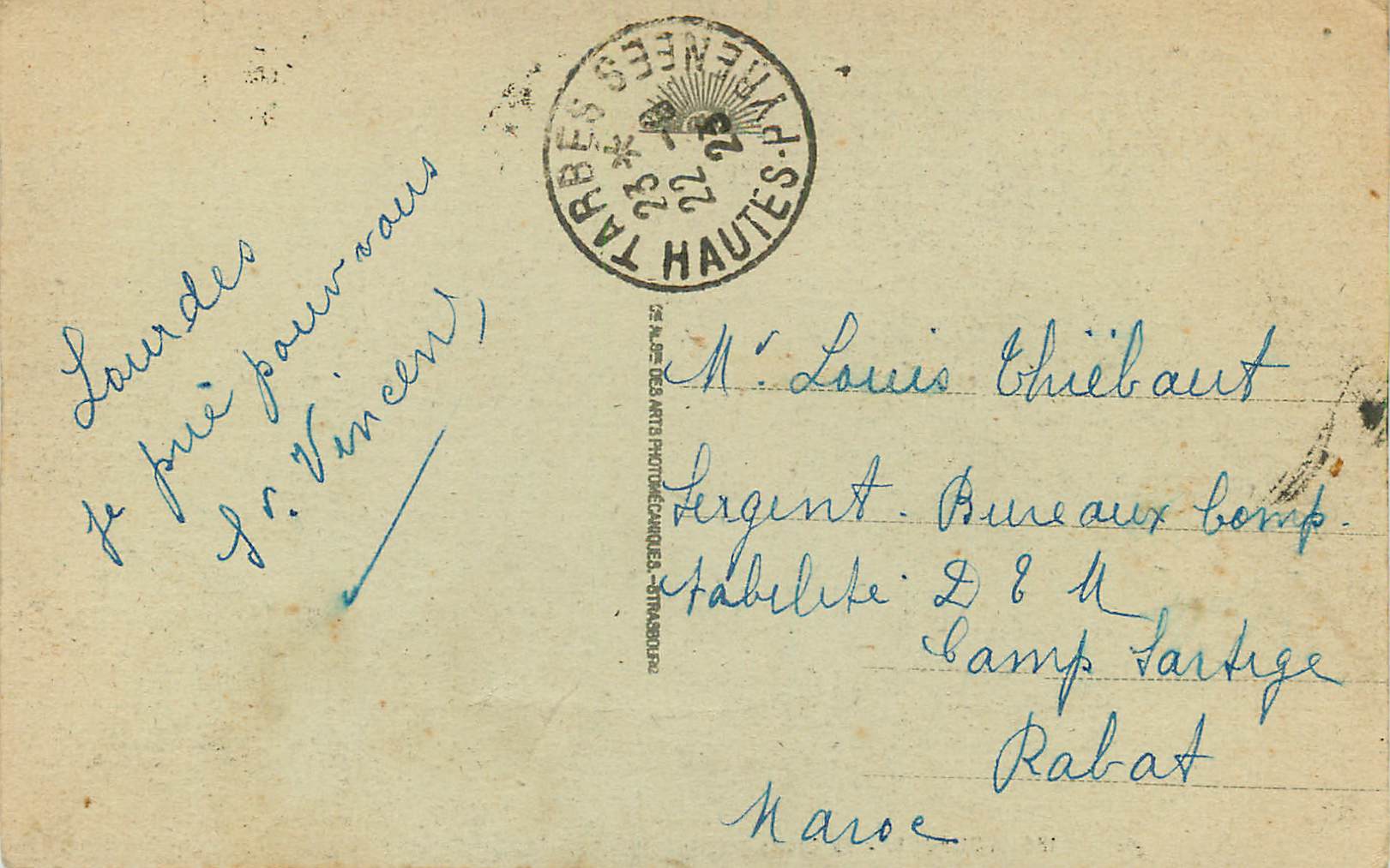 CPA 186 lourdes la grotte — Verso