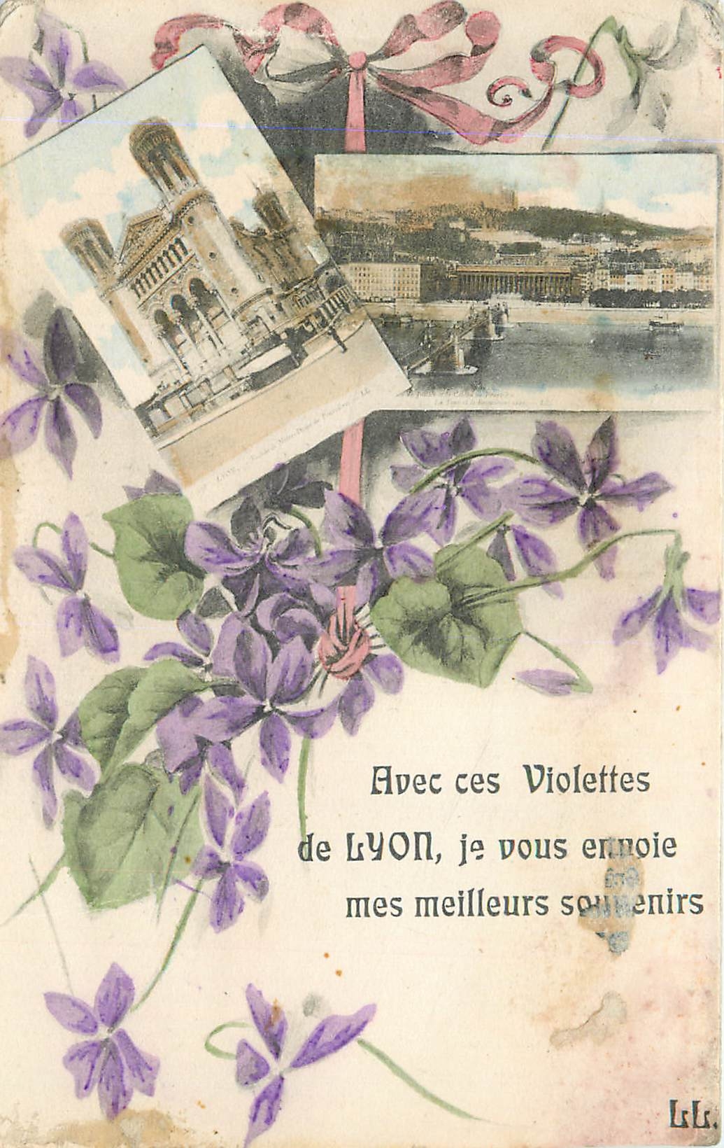CPA Avec ces violettes de lyon je vous envoie mes meilleurs souvenirs