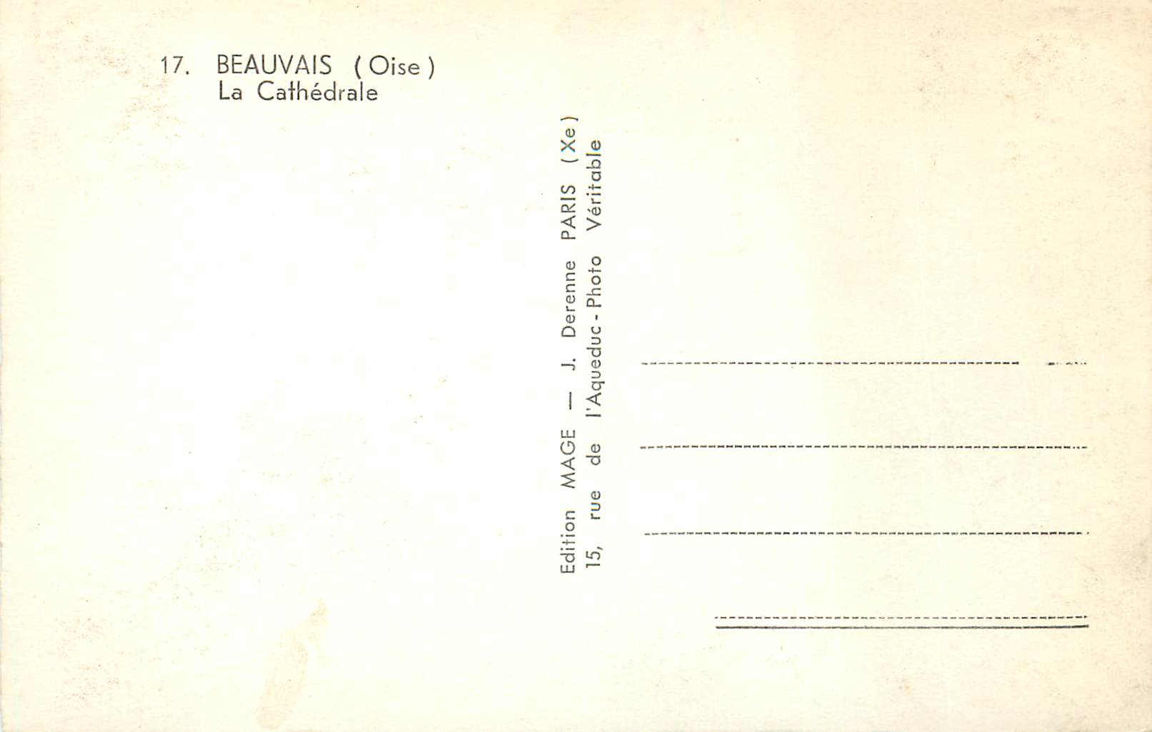 CPM 17 beauvais(oise) la cathedrale — Rückseite