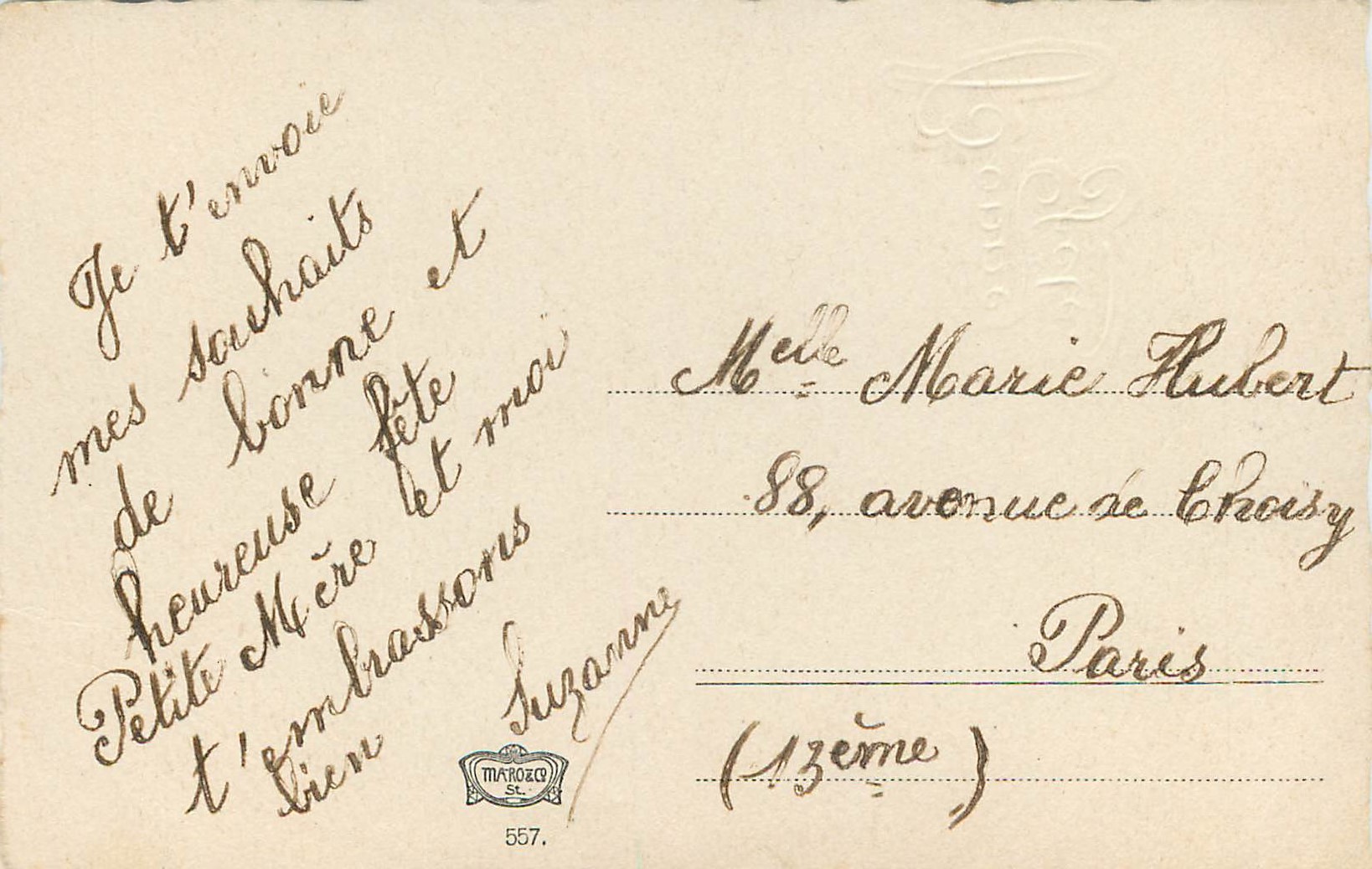 CPA Bonne fetes — Rückseite