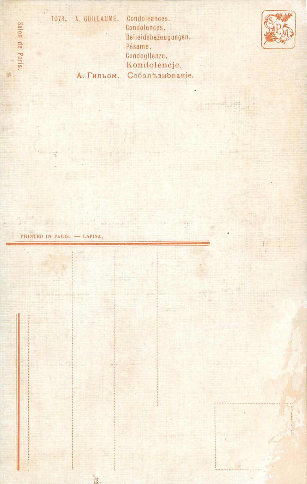 CPA 1078 guillaume condoleances — Verso