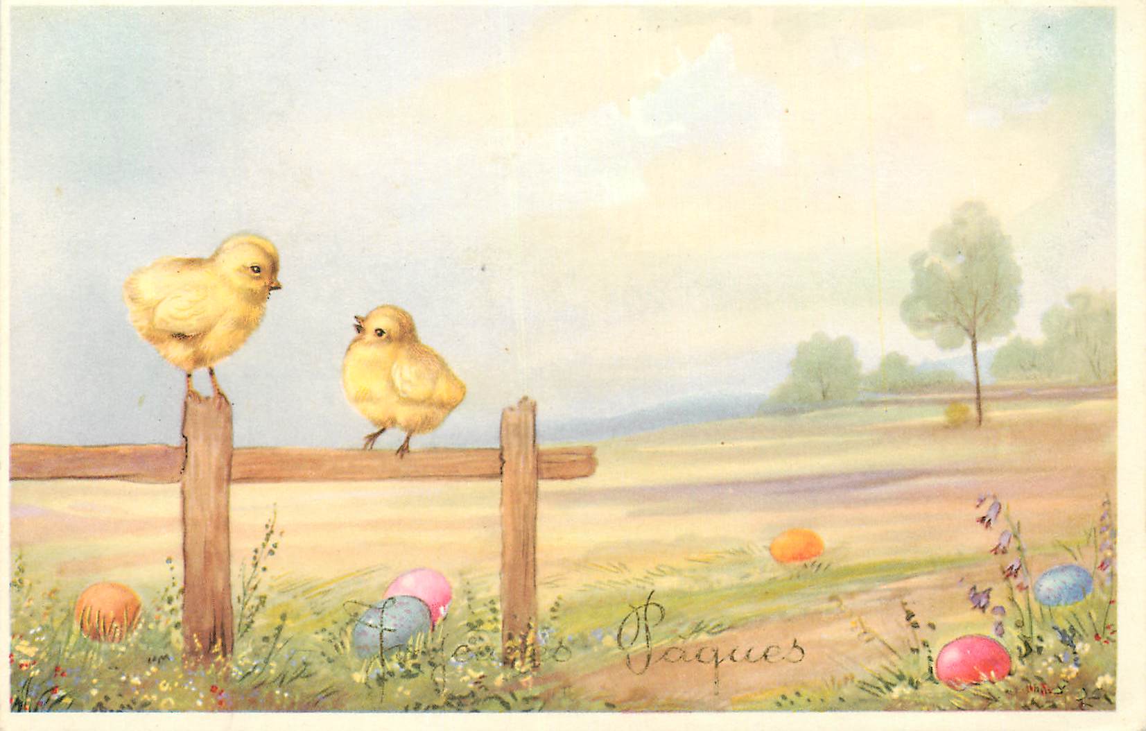 CPA Joyeuses Pâques Poussins