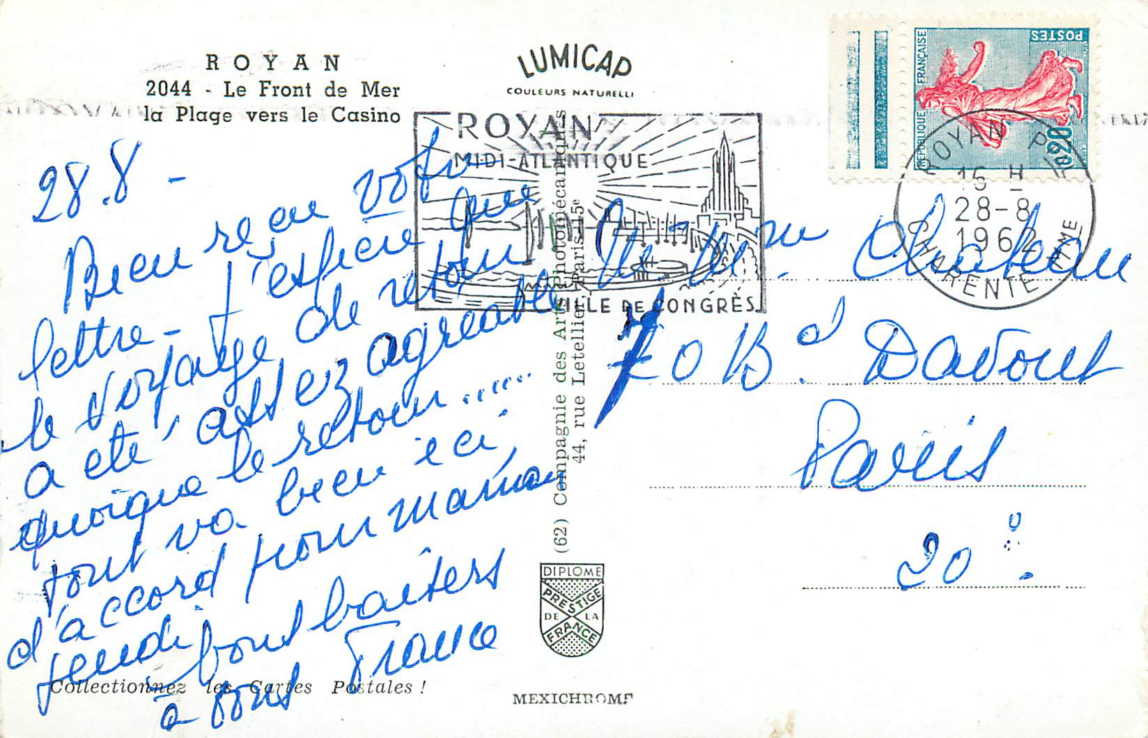 CPM Royan 2044 le front de mer la plage vers le casino — Back