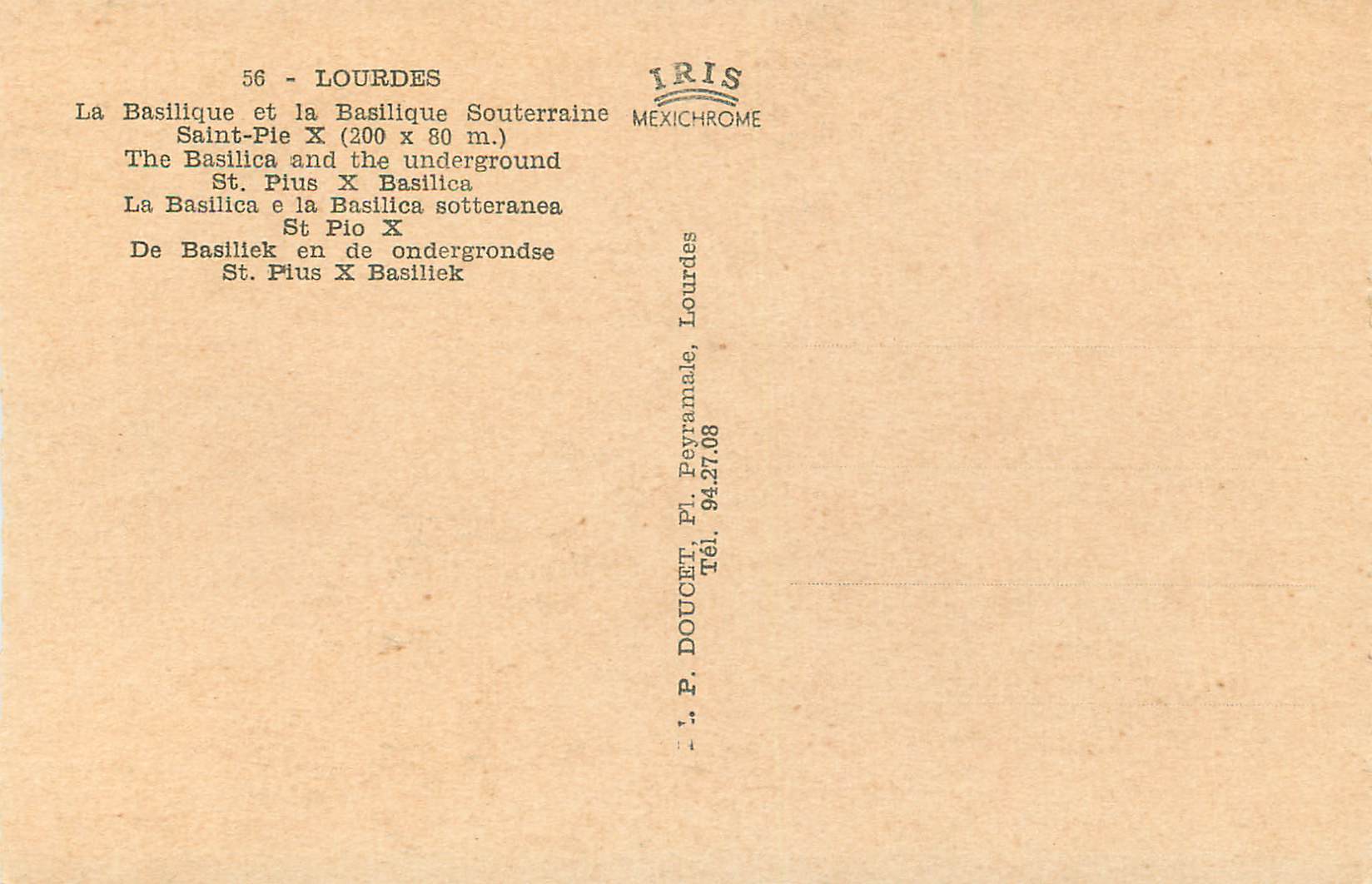 CPM 56 lourdes la basilique et la basilique souterraine saint pie(x200x80m) — Verso
