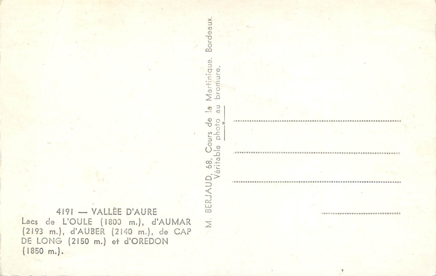Vallee d'Aure — Souvenir de la Vallée d'Aure — M. Berjaud, Bordeaux — Rückseite