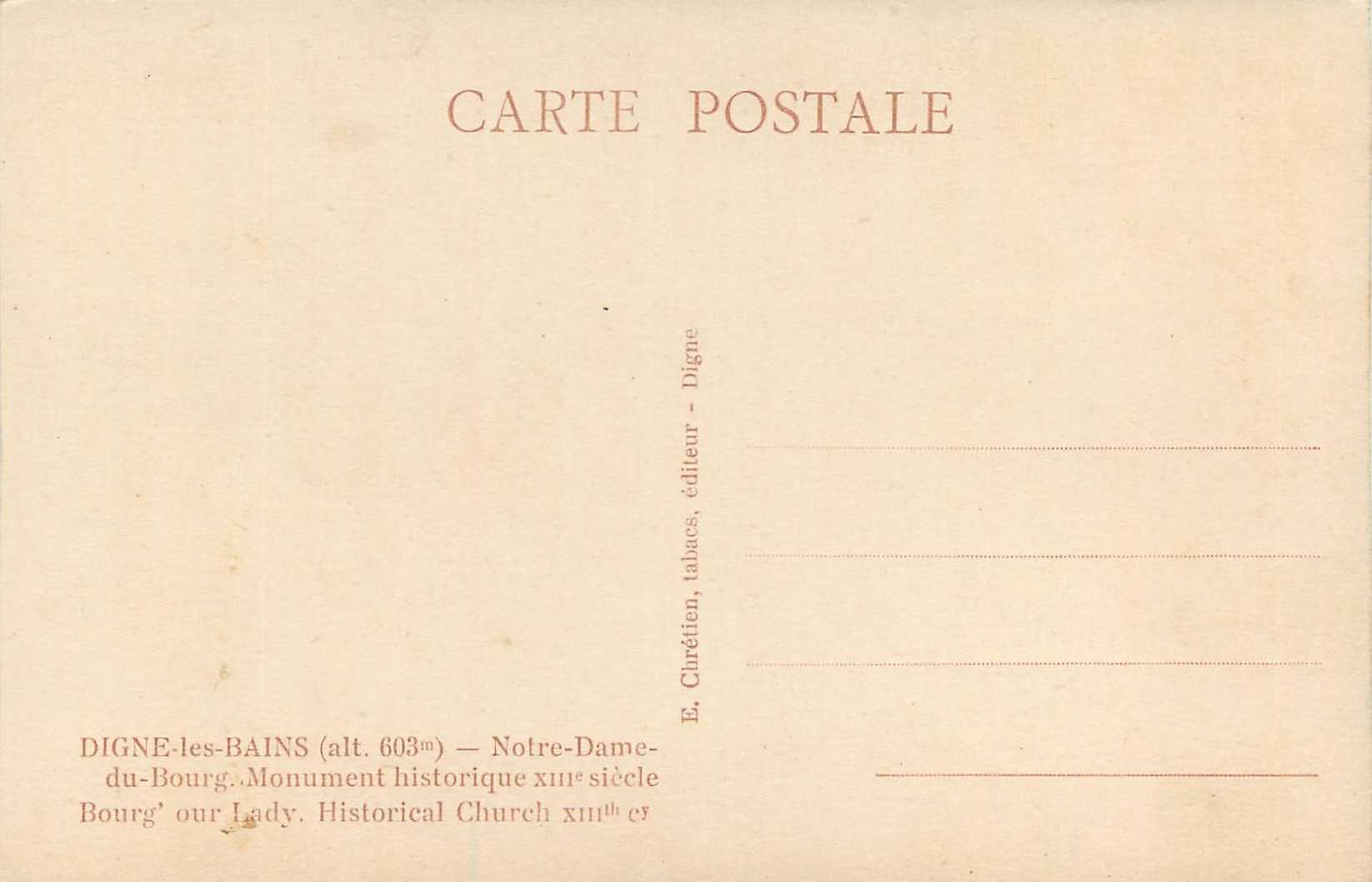 CPA Digne les bains(alt 603m) notre dame du bourg monument historique xiii siecle — Verso