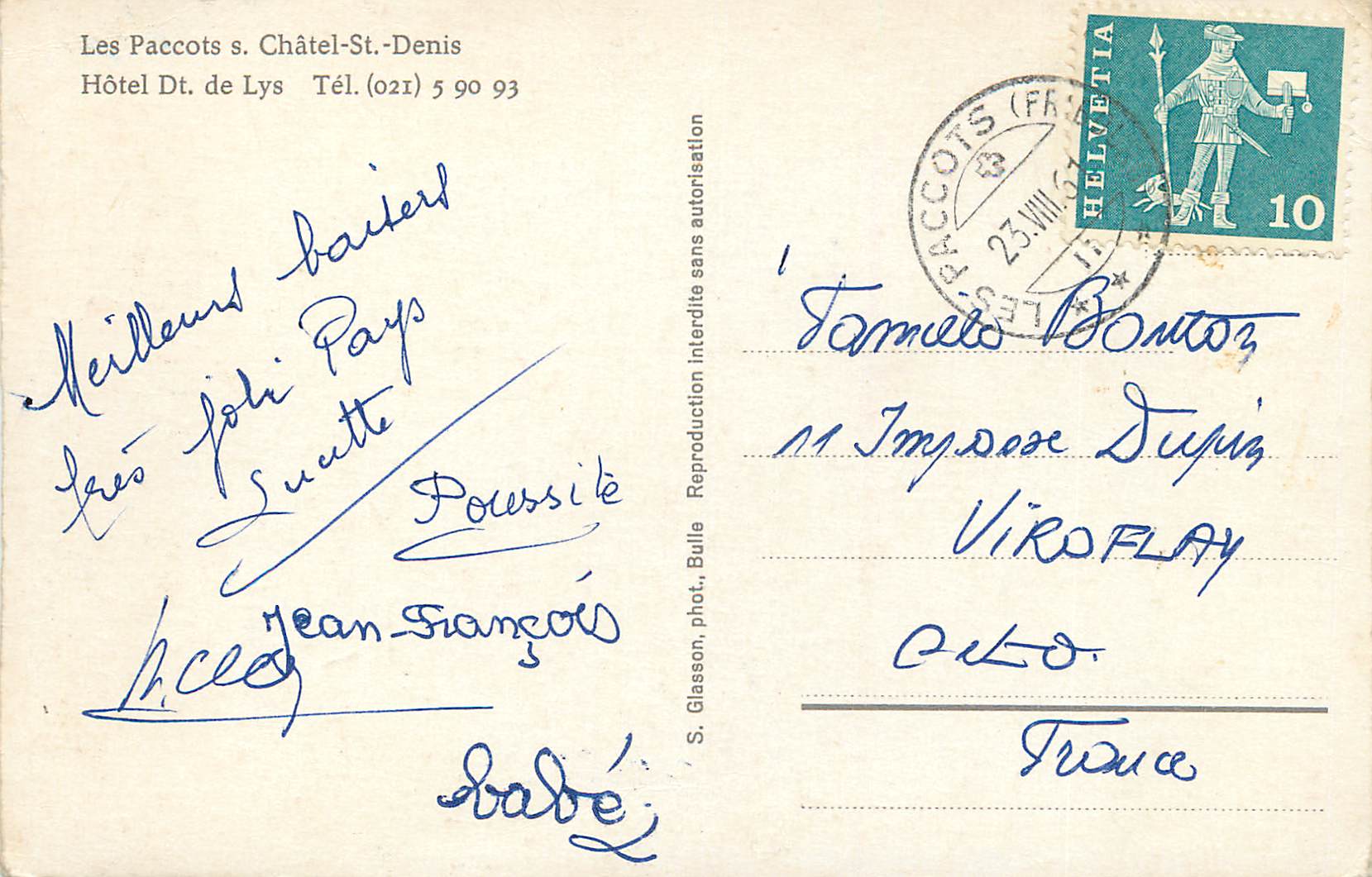 CPM Les paccots s chatel st denis hotel dt de lys — Verso