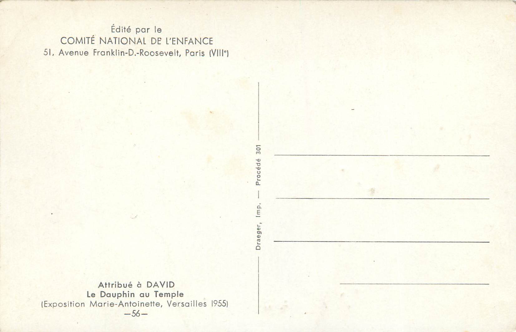 Portrait of a Young Girl — Publisher and Serial Number Visible — Exhibition Versailles 1955 — Back