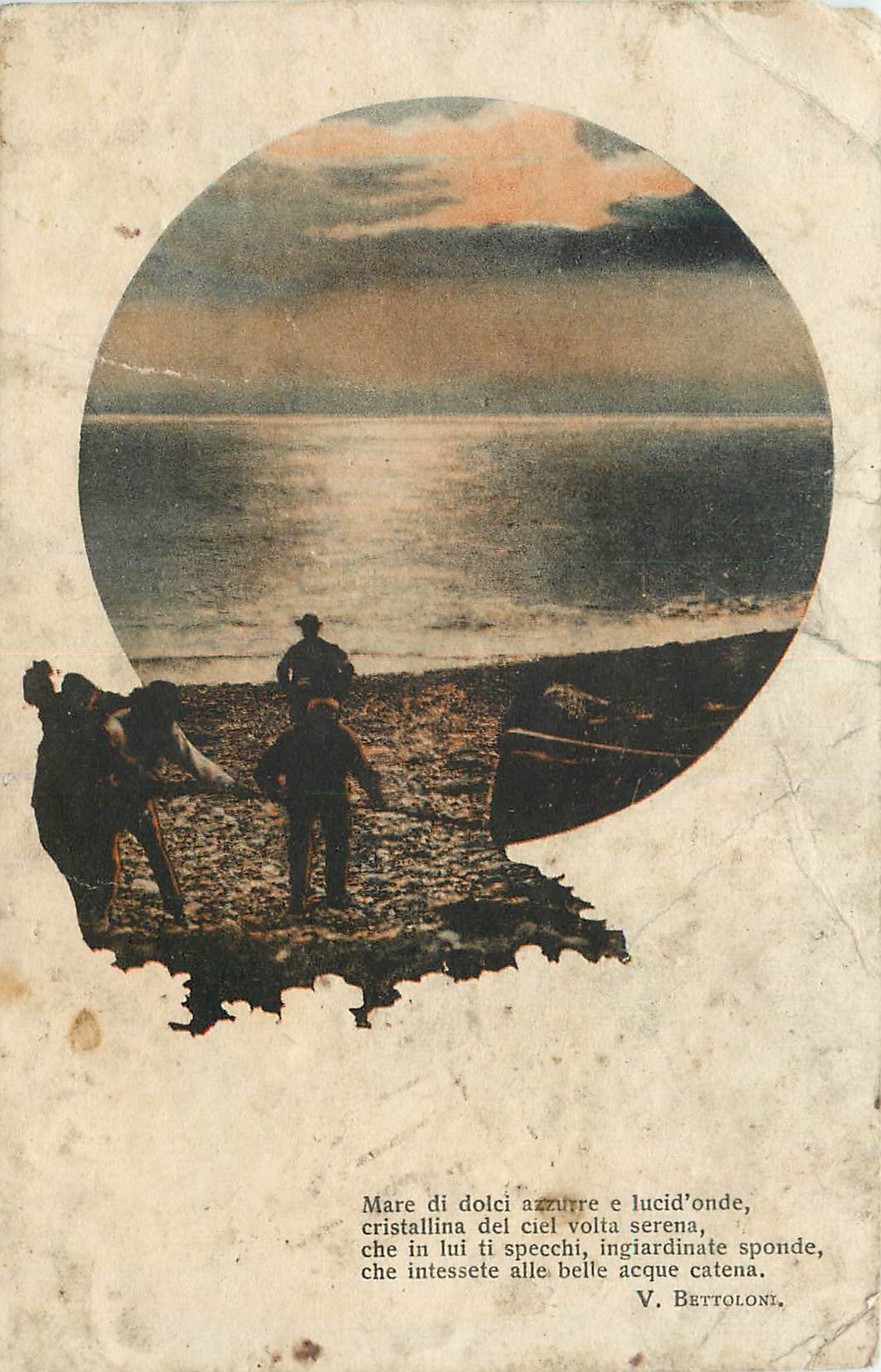 Vue de plage avec poème — V. Bettolone