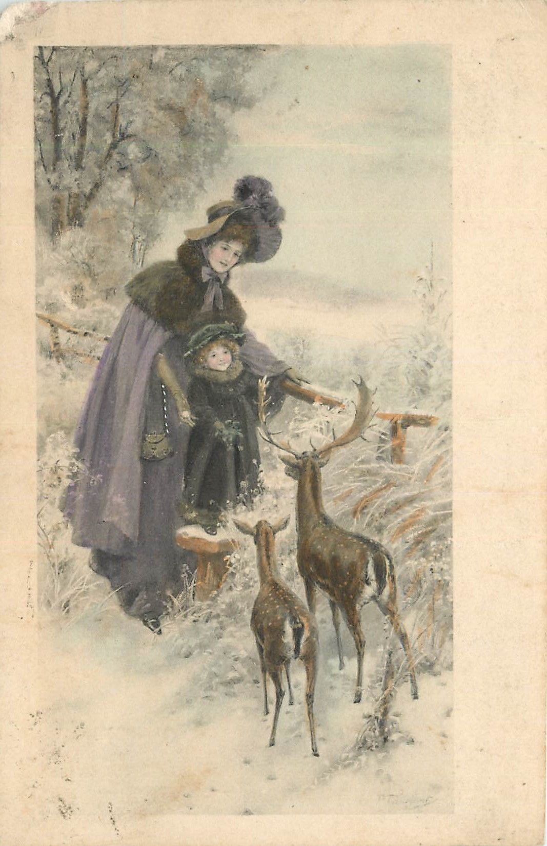 Femmes et cerfs dans la neige — éditeur M.M. VIENNE, n° 295