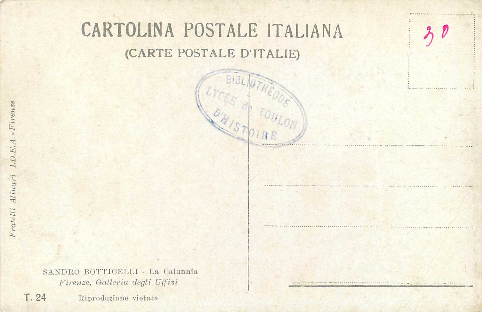 CPA Sandro botticelli la galunnin — Rückseite