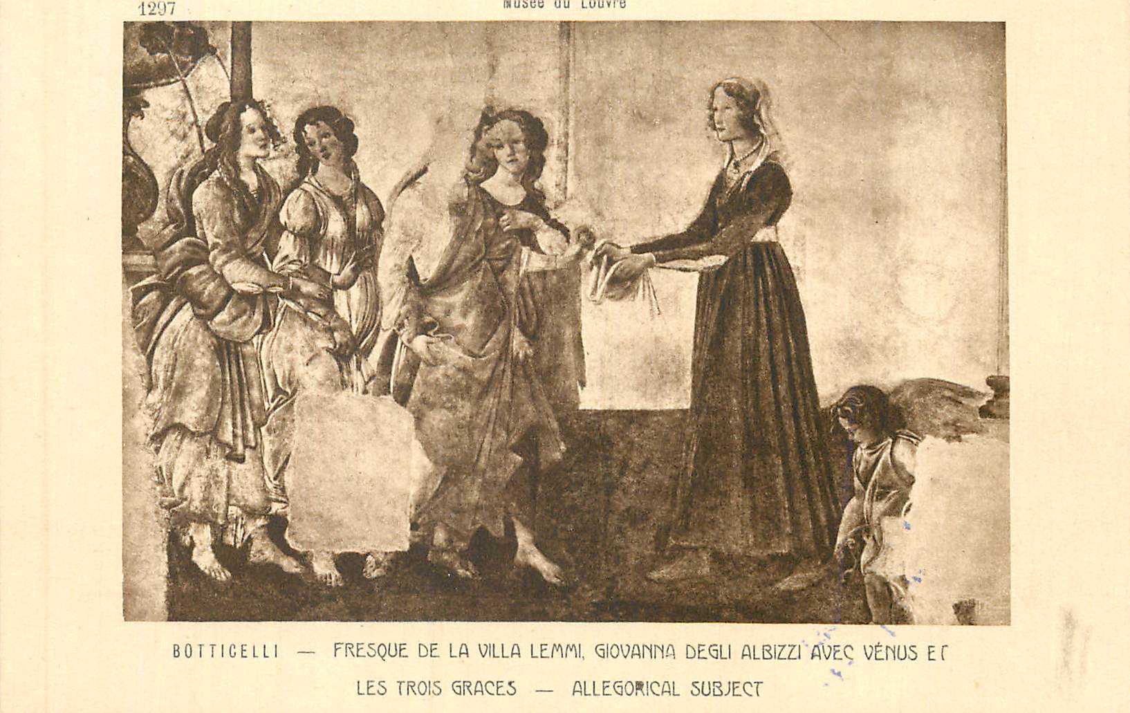 CPA Botticelli fresque de la villa lemmi giovanna gegli albizzi avec venus et les trois graces allegorical subject