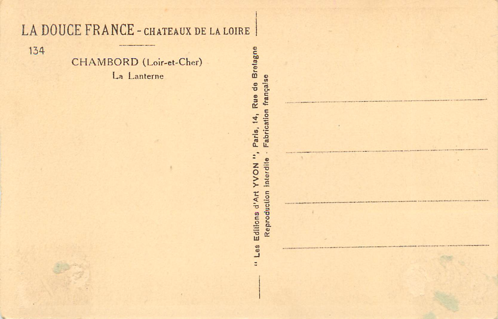 Chambord — Die Laterne — Éditions d'Art Yvon — Rückseite