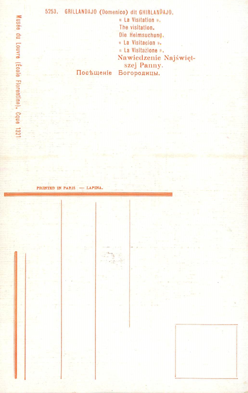 CPA 5253 grillandajo(domonico) dit ghirlandajo la visitation — Verso