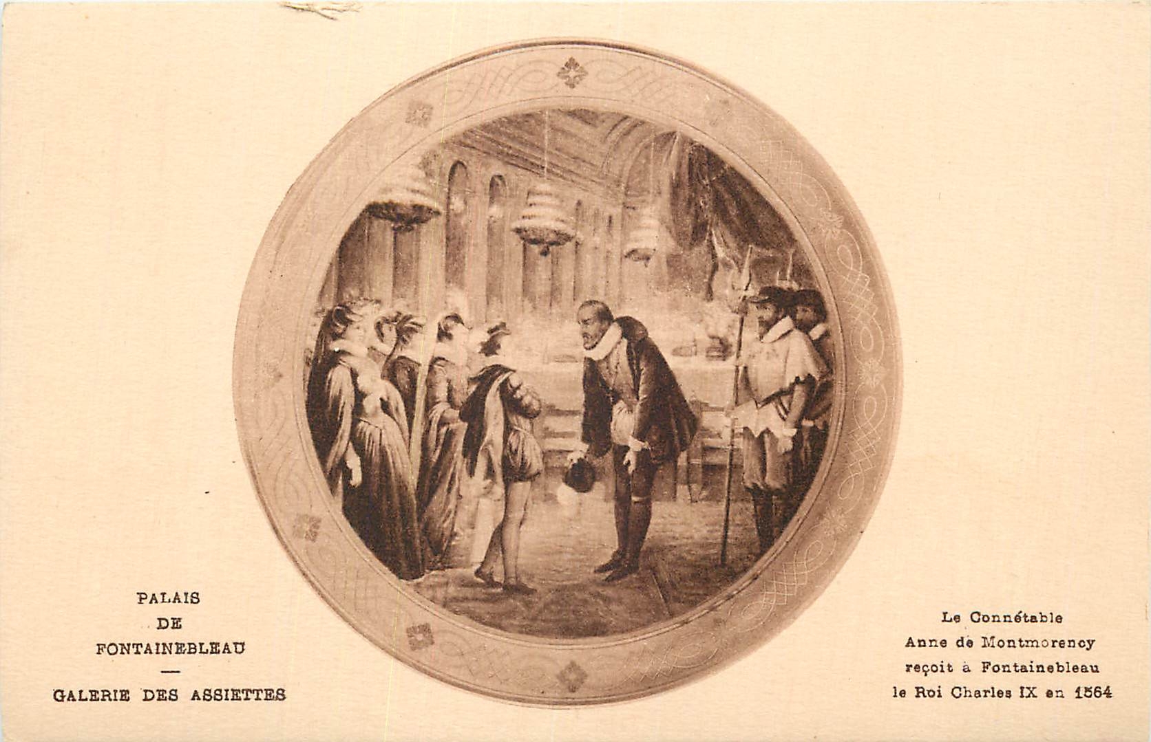 Palacio de Fontainebleau — Galería de las Tazas — Ana de Montmorency recibe al Rey Carlos IX en 1564
