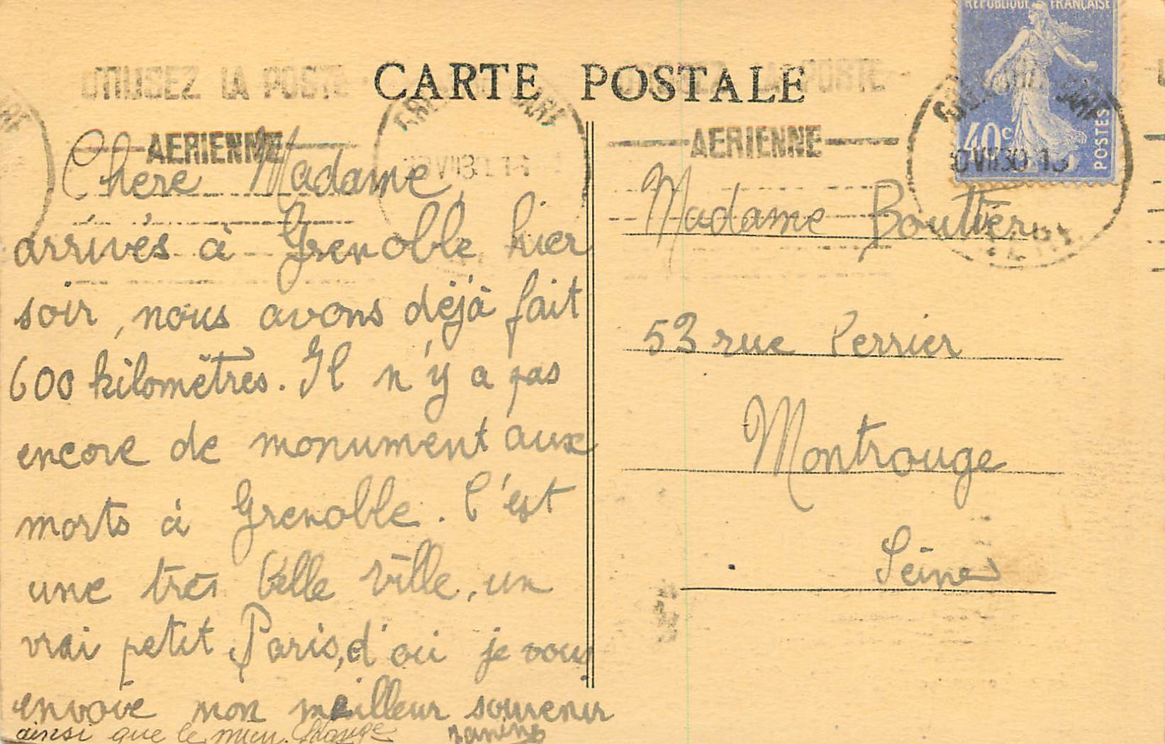 Grenoble — La Place Victor-Hugo et la Chaîne des Alpes — E.R. — Rückseite