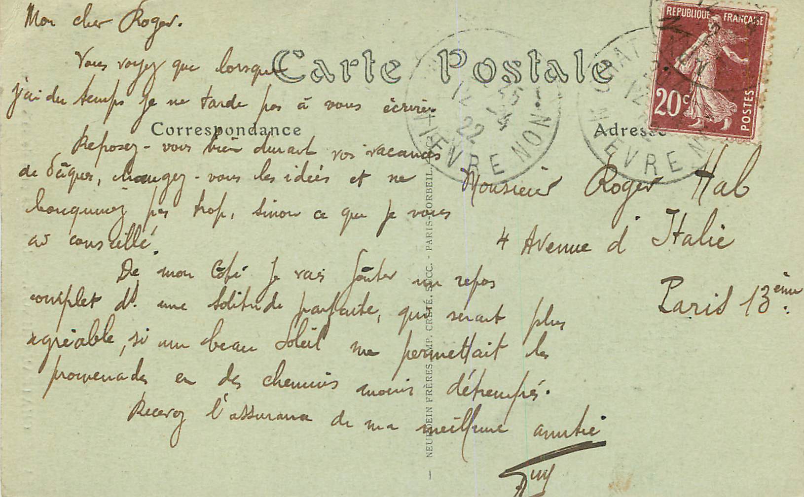CPA Hotel de la poste nievre 54 chateau chinon l yvonne pres de sa source — Rückseite
