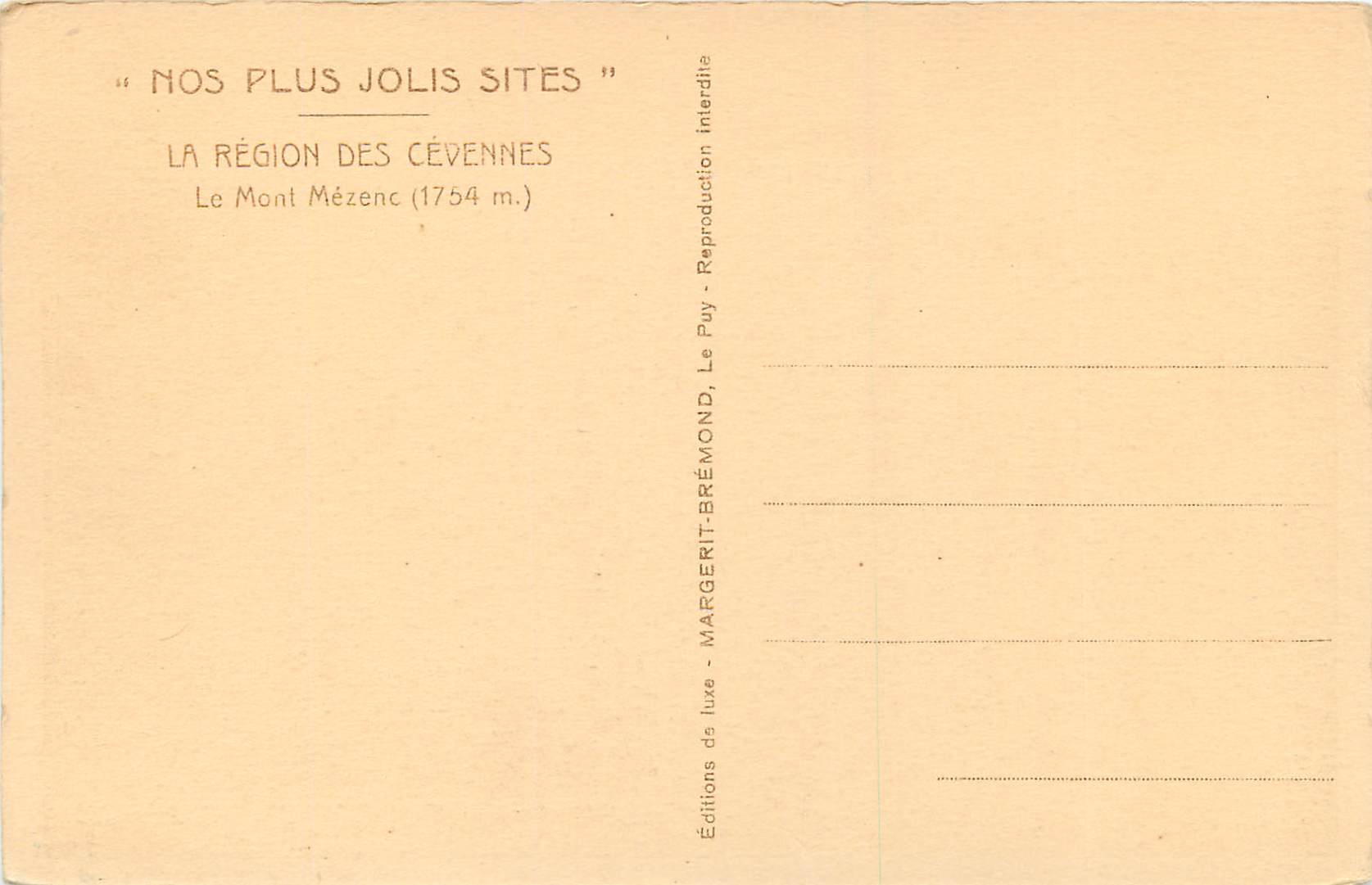 CPA Nos plus jolis sites la region des cevennes le mont mezenc(1754 m) — Verso