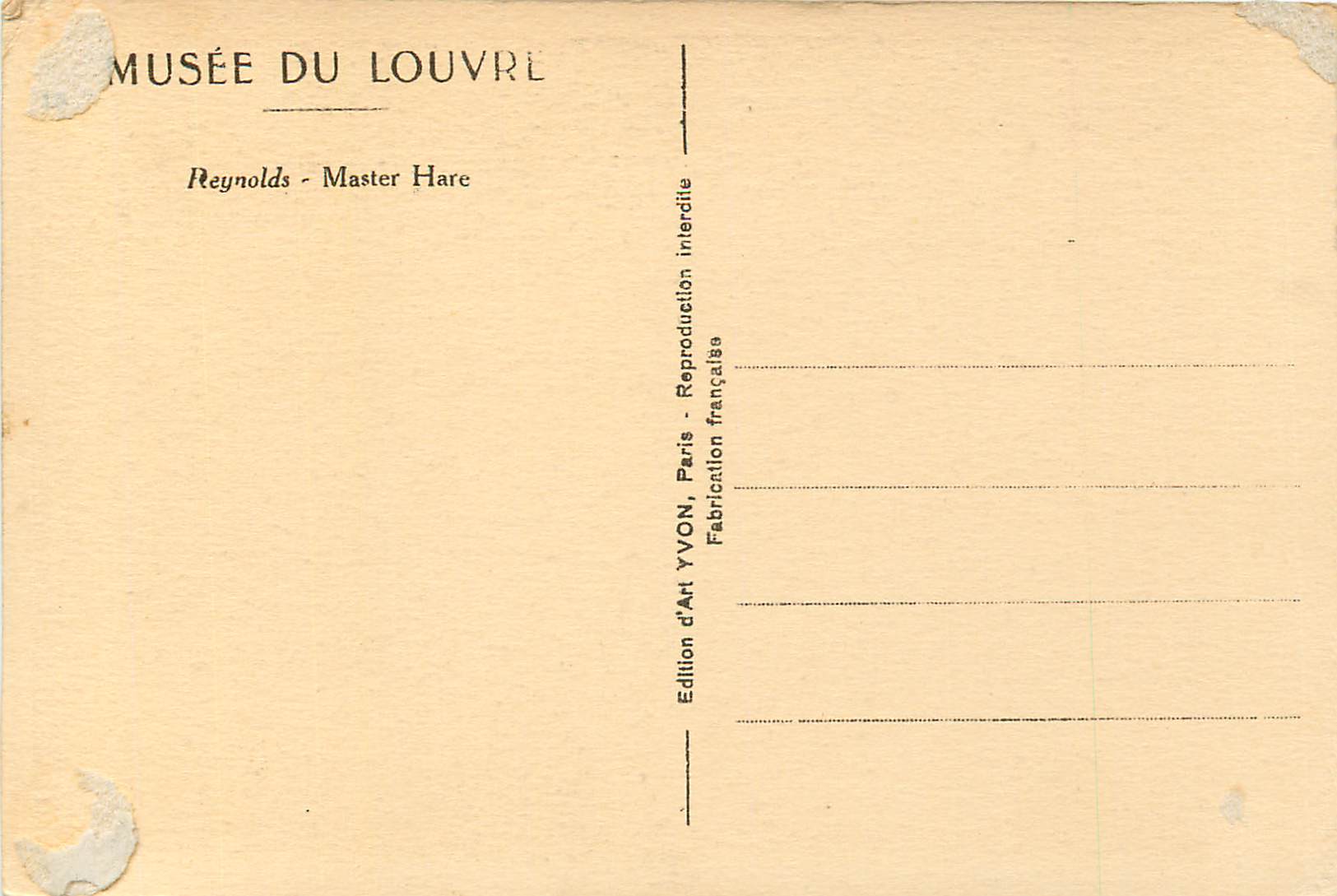 CPA Musee du louvre reynolds master harc — Verso