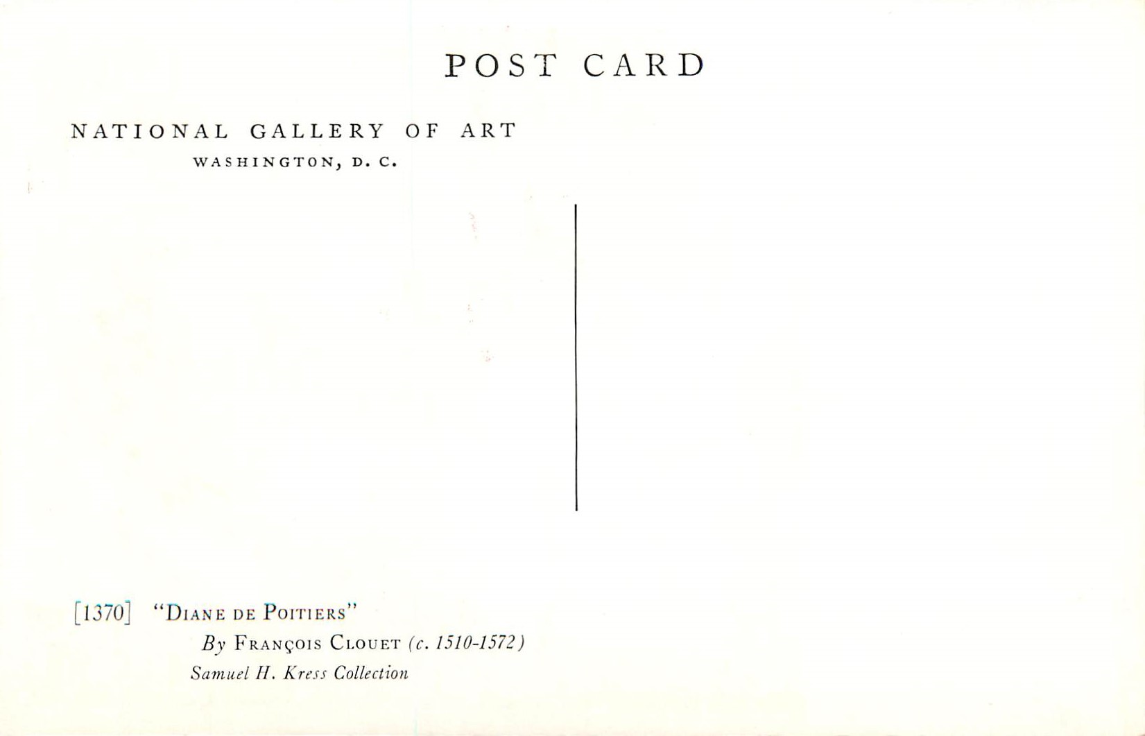 CPA 1370 diane de poitiers by francois clouet(1510 1572) samuel h kress collection — Verso