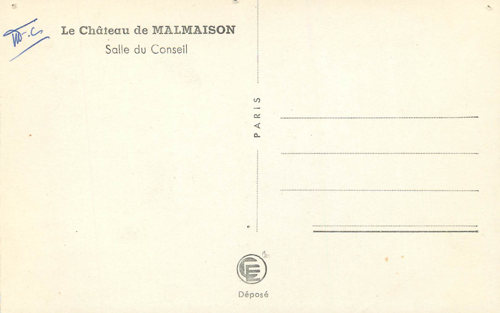 CPM Le chateau  de malmaison salle du conseil — Verso