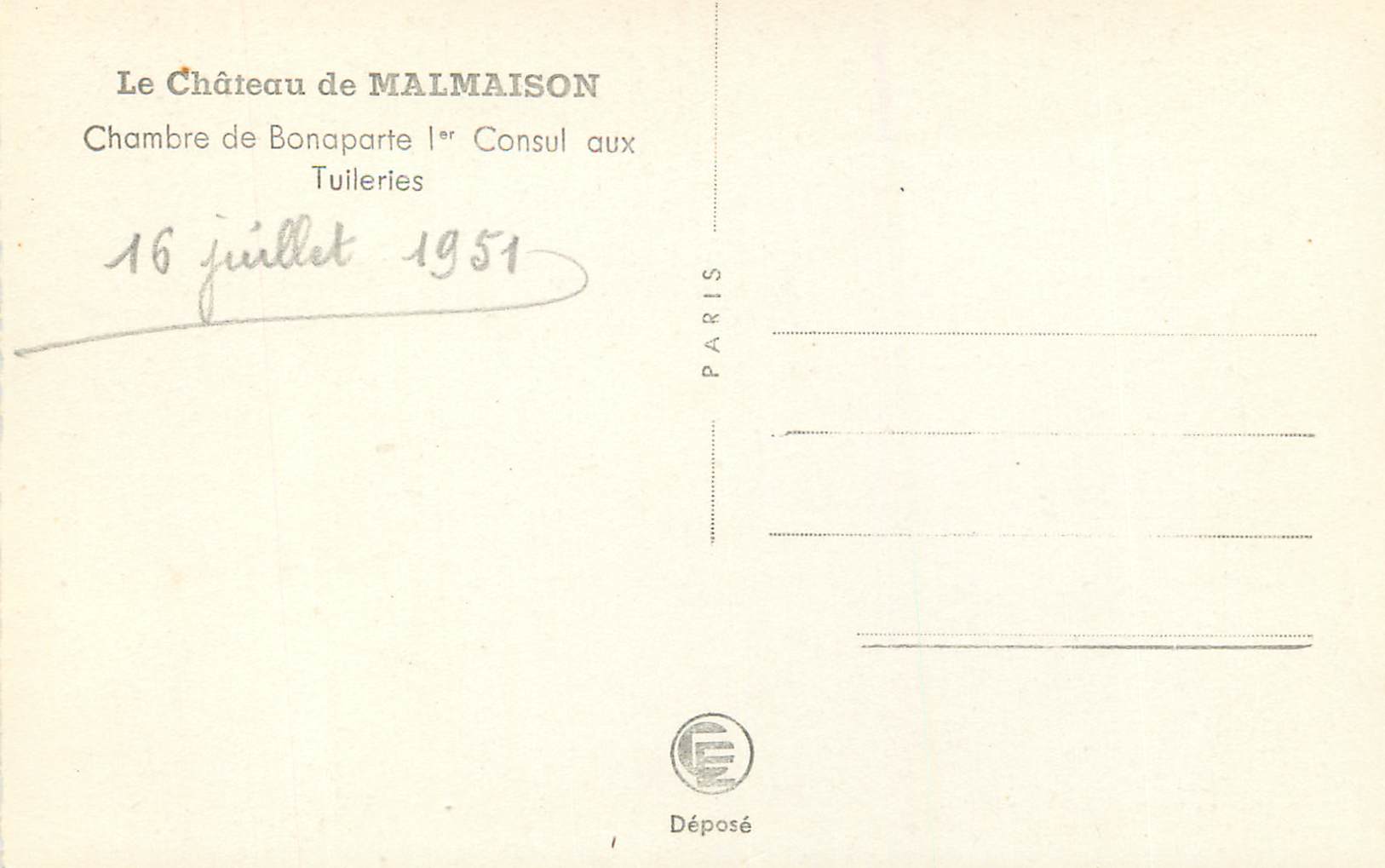 CPM Le chateau  de malmaison chambre de bonaparte 1er consul aux tuileries — Verso