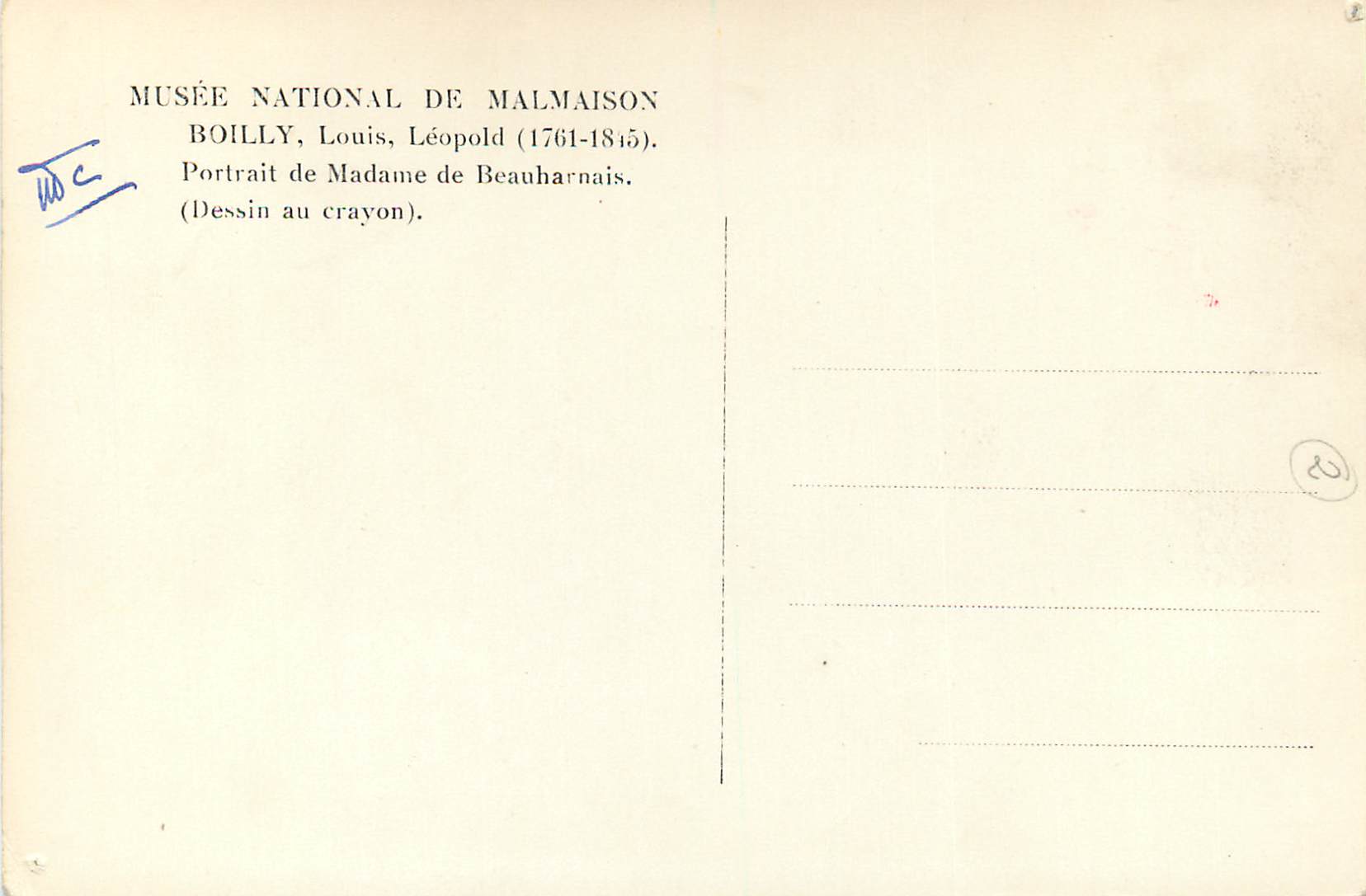 CPM Musee national de malmaison boilly louis leopold(1761 1815) portrait de madame de beauharnais(dessin au crayons) — Rückseite
