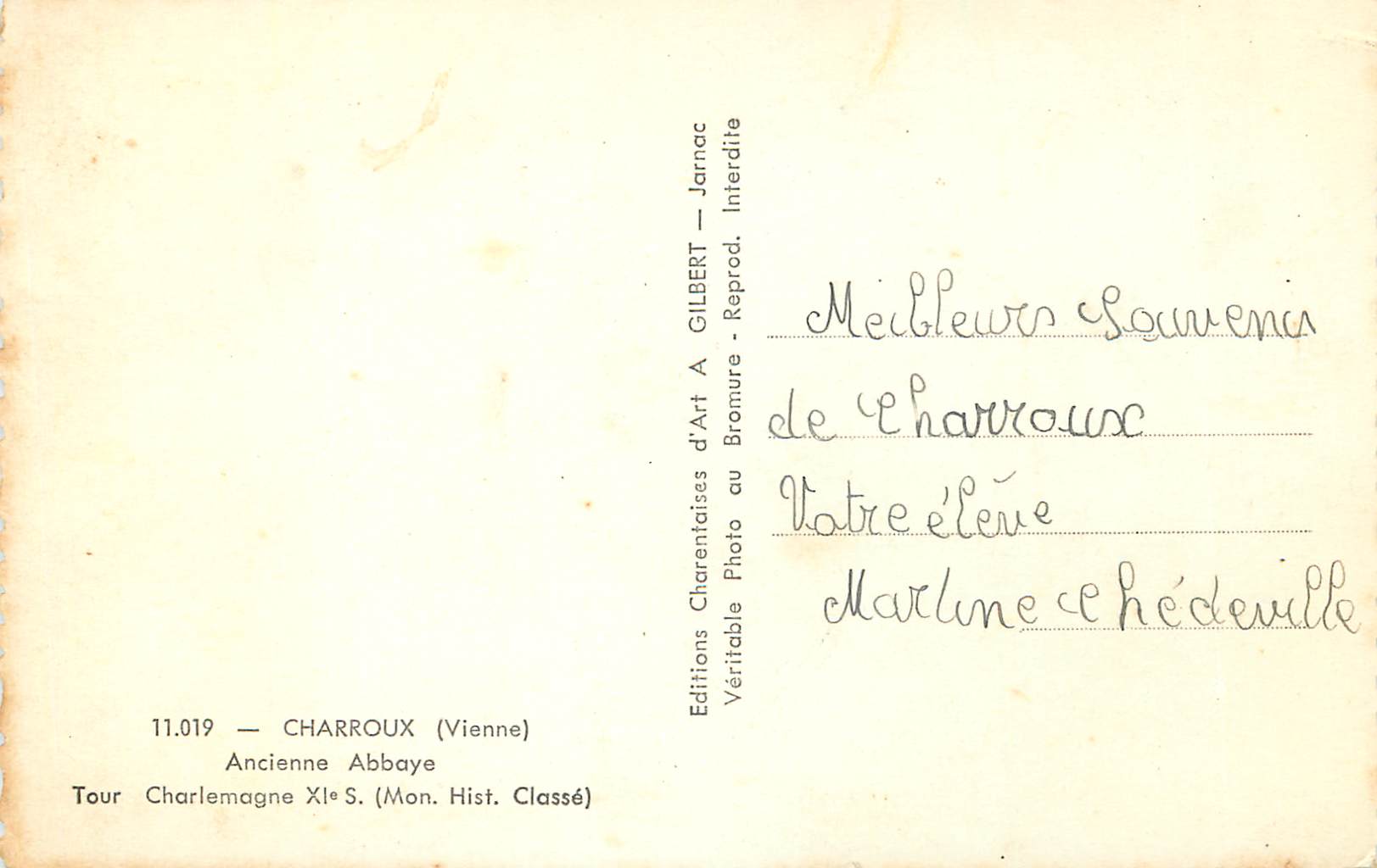 CPM 11 019 charroux (vienne) ancienne abbaye tour charlemagne xi s(mont hist classe) — Back