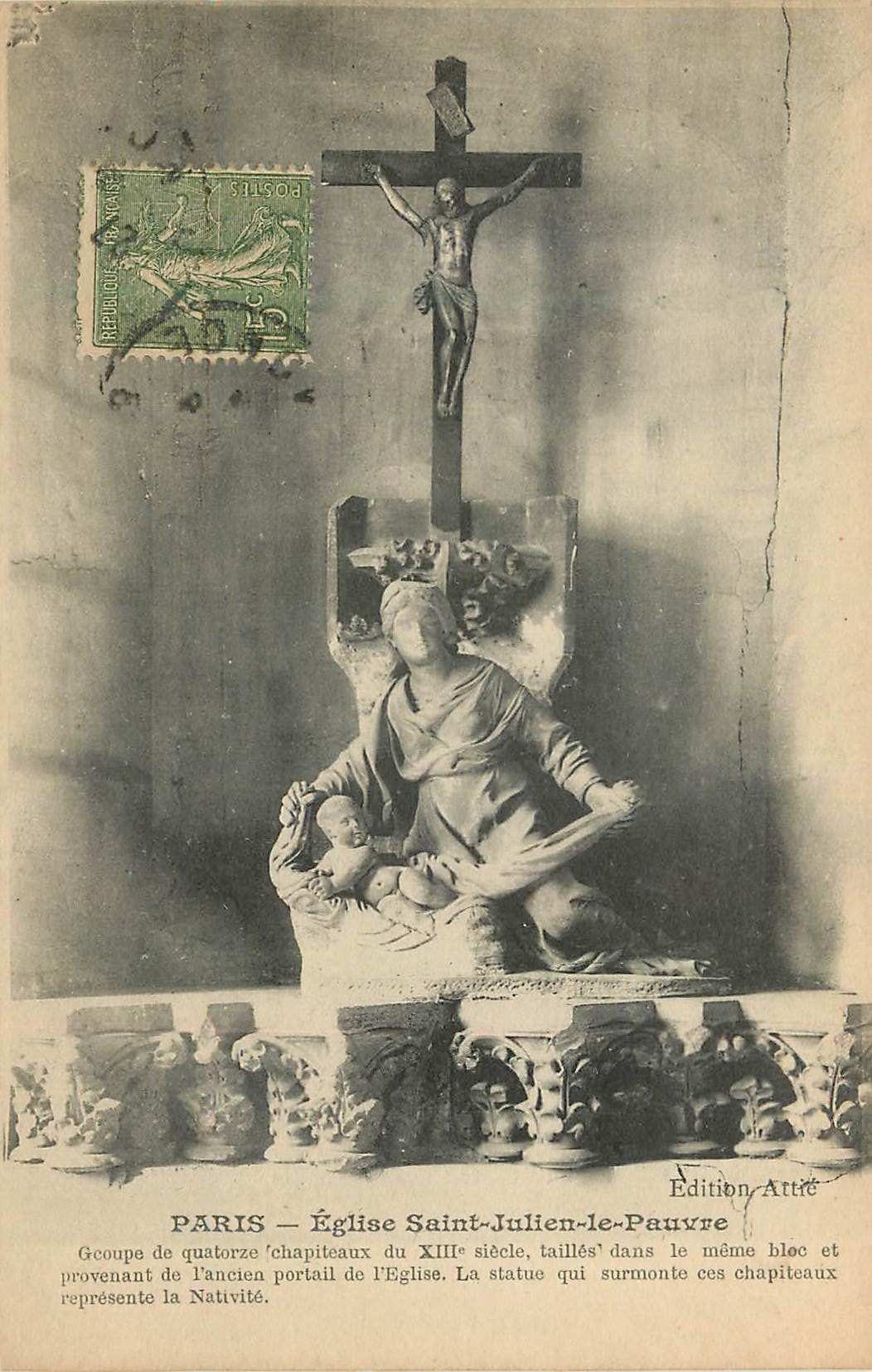 CPA Paris eglise saint julien le pauvre Groupe de quatorze chapiteaux