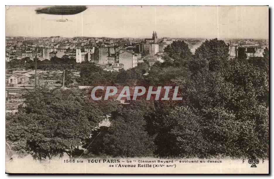 Paris (14) Dirigeable-zeppelin-air ship- Clement Beyard evoluant au dessus de l'Avenue Reille-CPA